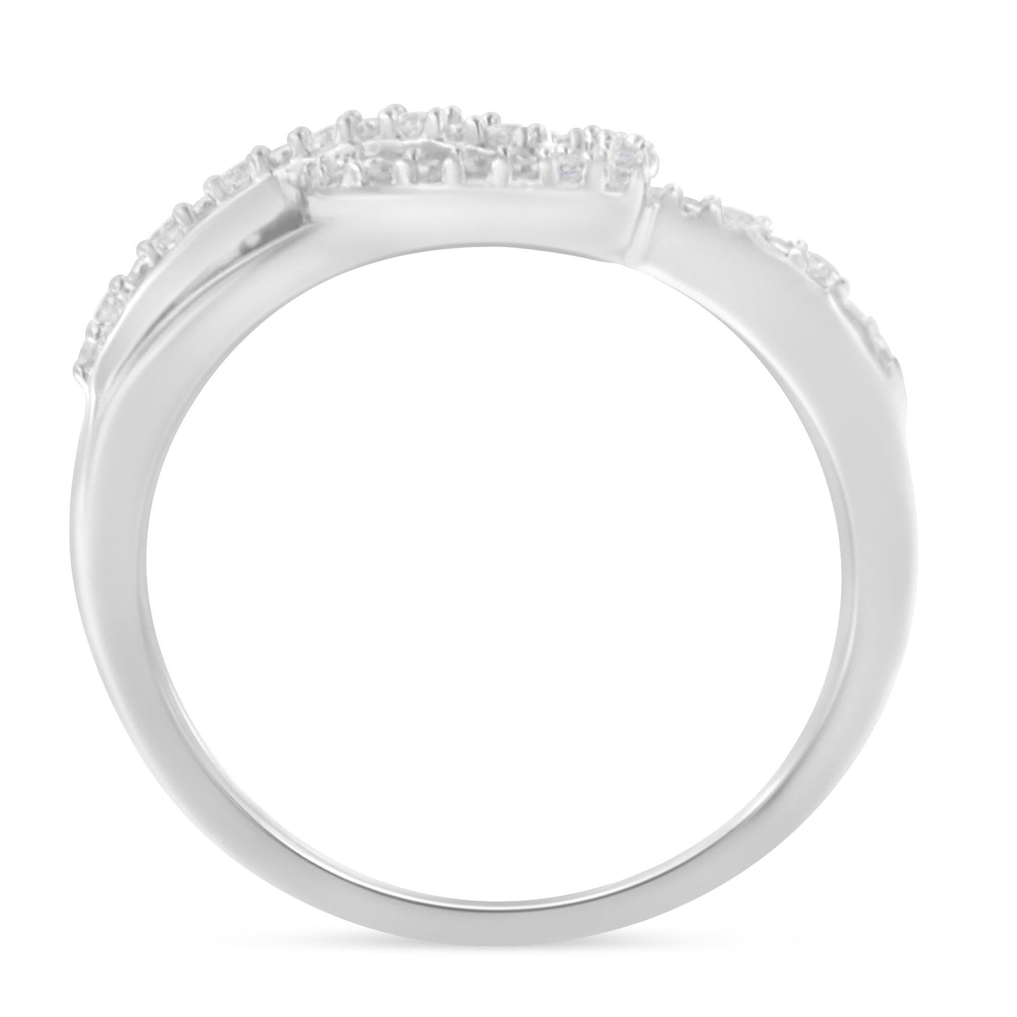 .925 Silver 1/8 Cttw Diamond Heart Leaf Bypass Ring, I-J Color, I2-I3 Clarity