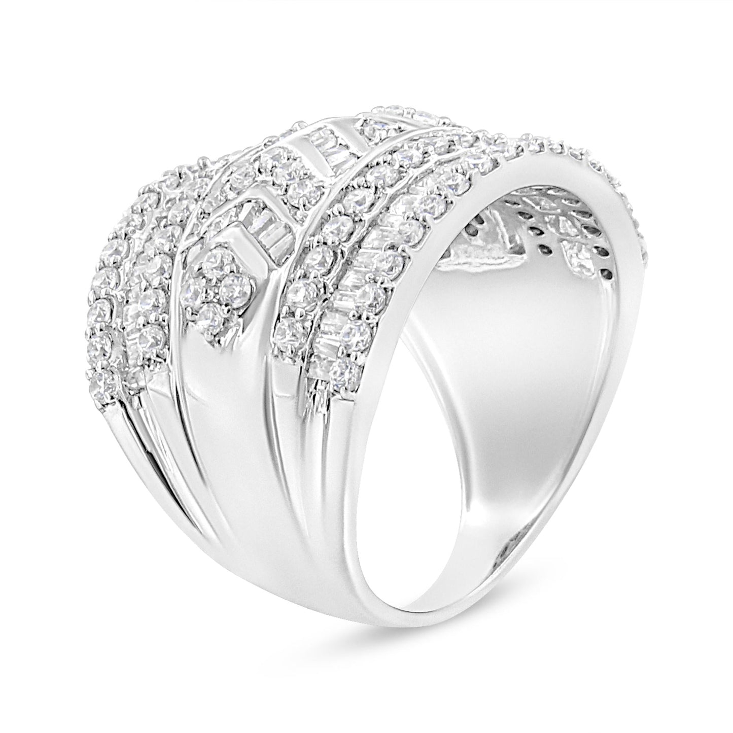 .925 Sterling Silver 2.0 Cttw Diamond Edge Multi-Row Band Ring (J-K, I3 Clarity)