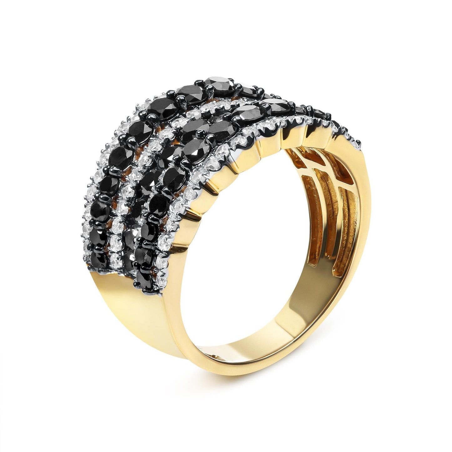 14K Yellow Gold Plated .925 Silver 1.75 Cttw Black & White Diamond Band Ring
