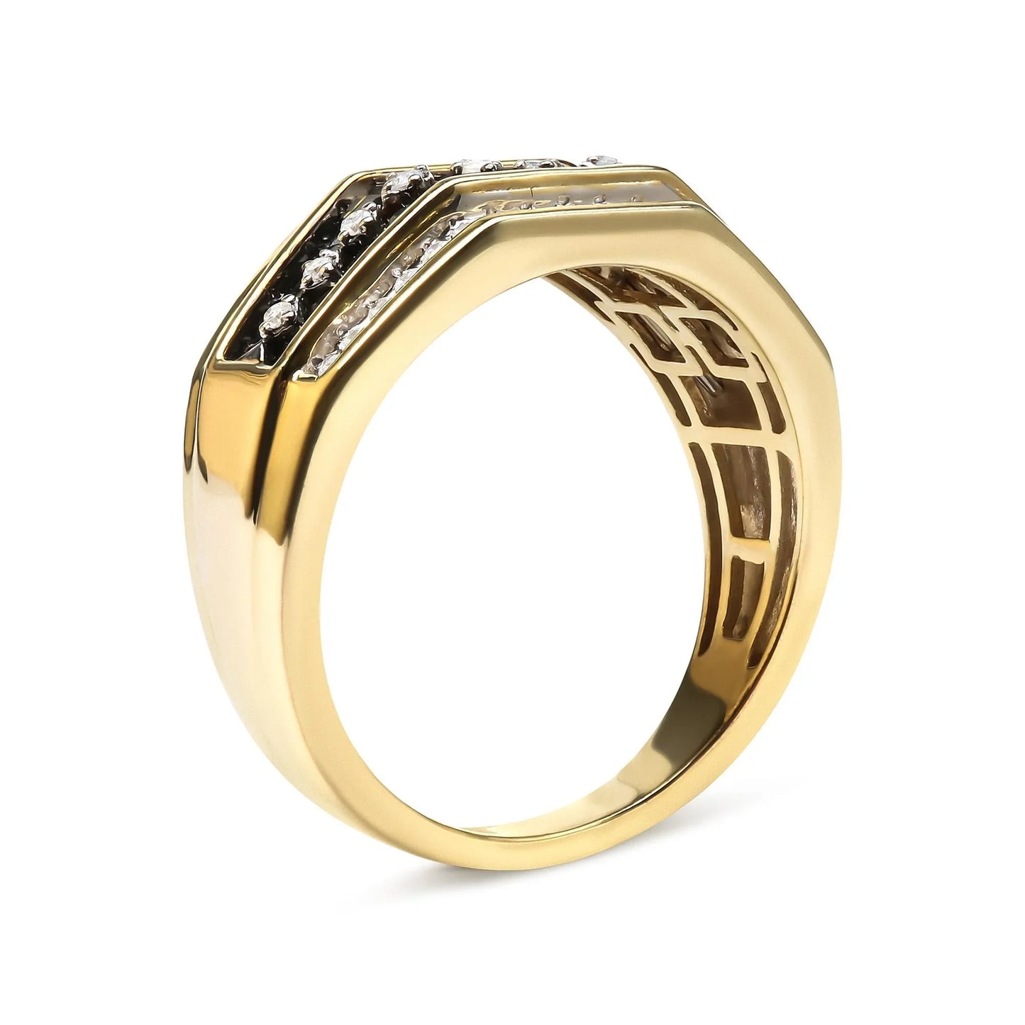 Men's 10K Yellow Gold 1.5 Cttw White & Black Diamond Cluster Ring Statement Gift