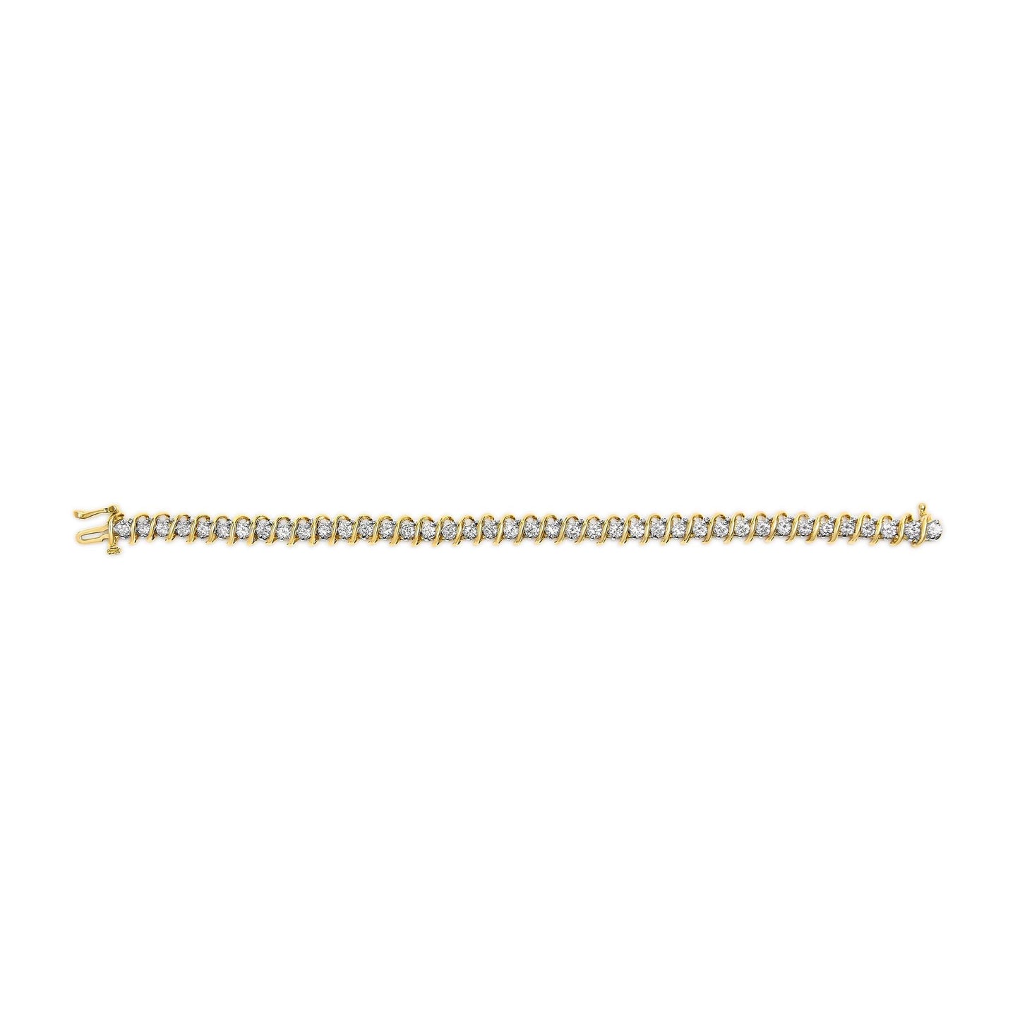 18K Yellow Gold 4.0 Cttw Round-Cut Diamond S-Link Tennis Bracelet - Luxury