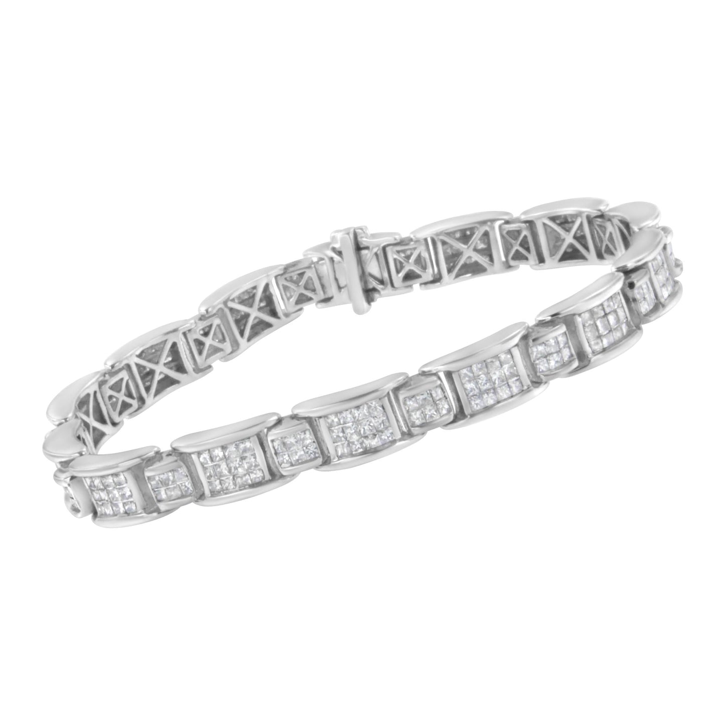 14K White Gold 5.0 Cttw Princess-Cut Diamond Tennis Bracelet 7" - Luxury Jewelry