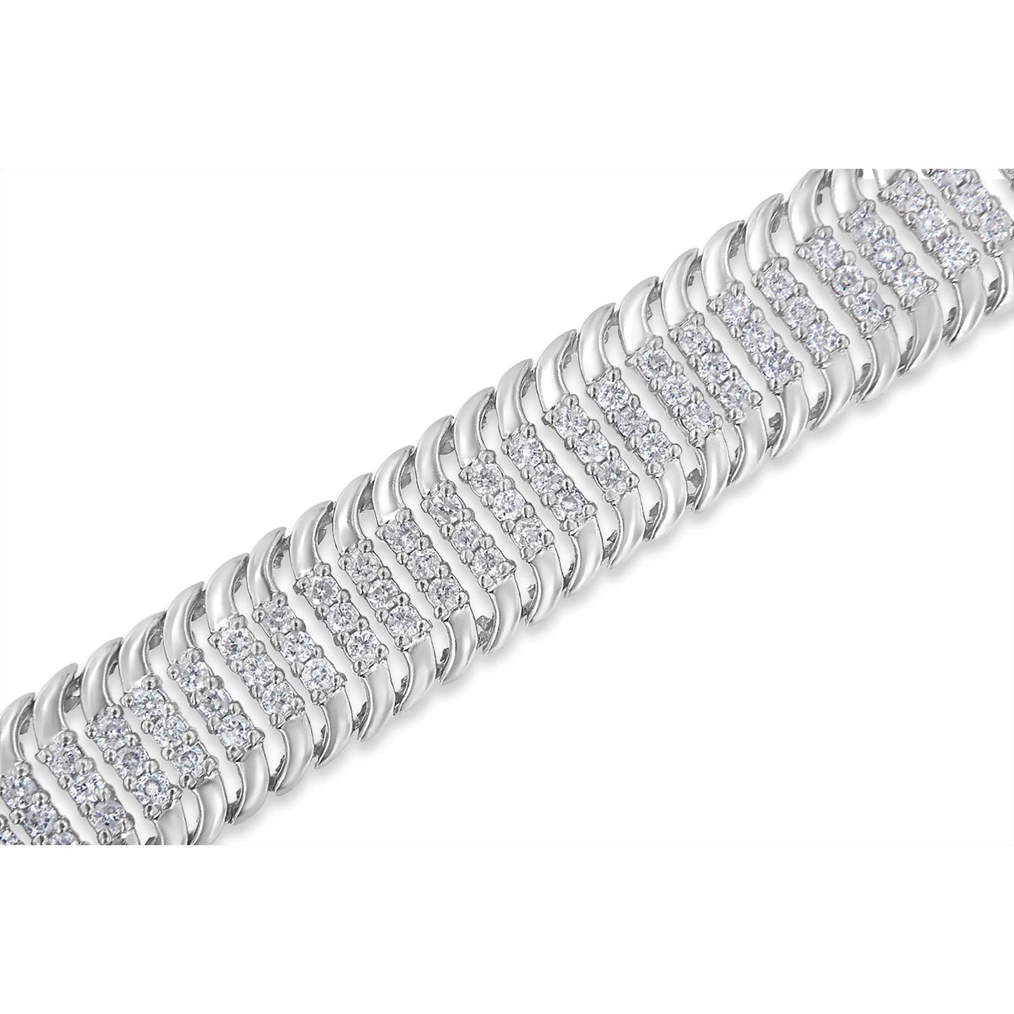 14K White Gold 5.0 Cttw Round Diamond S Wave Tennis Bracelet - Luxury Jewelry