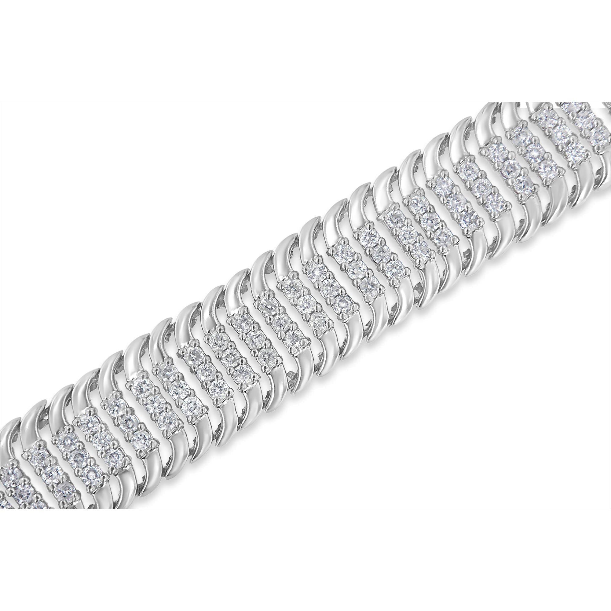 14K White Gold 5.0 Cttw Round Diamond S Wave Tennis Bracelet - Luxury Jewelry