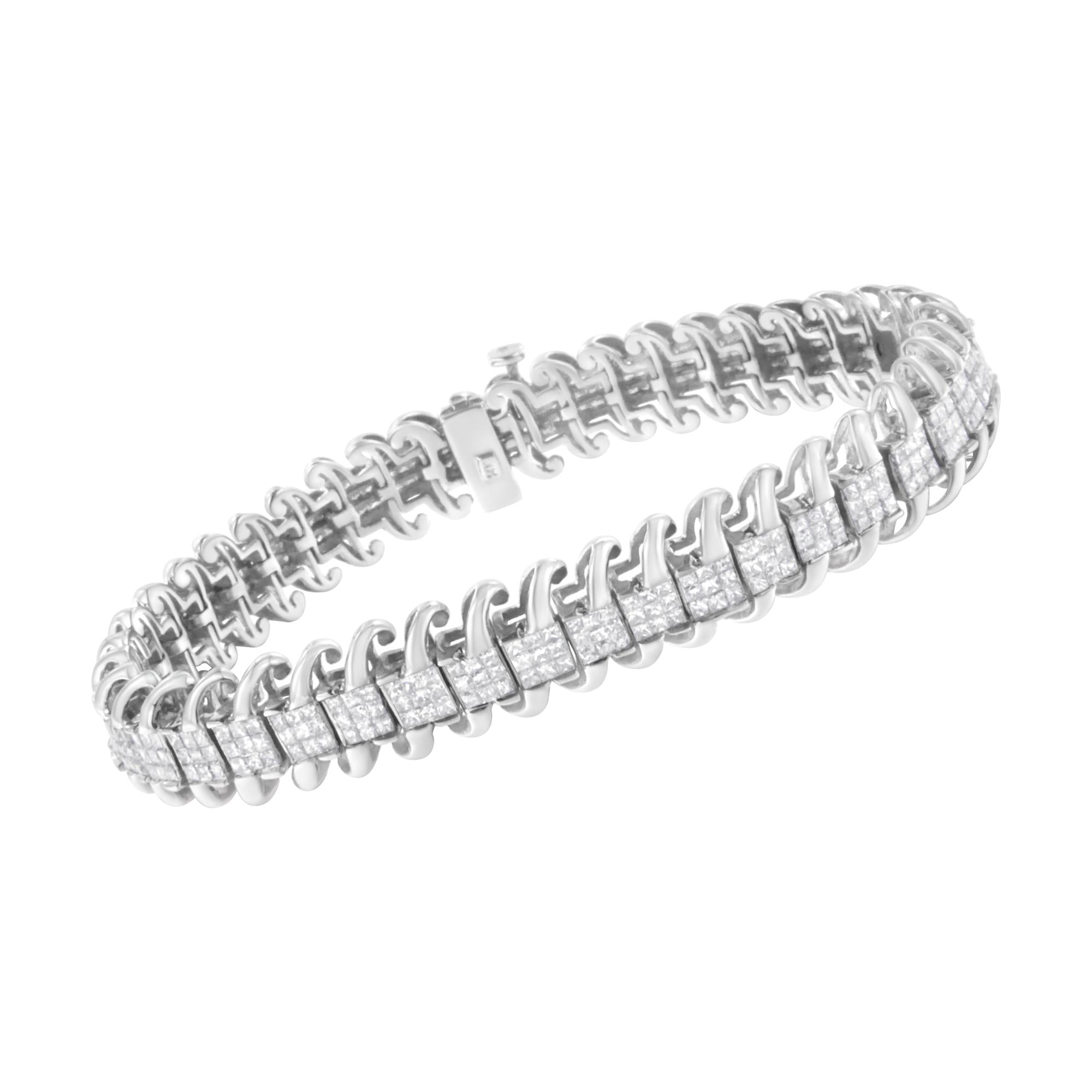 14K White Gold Princess Cut Diamond Invisible Set Tennis Bracelet - Luxury Jewelry