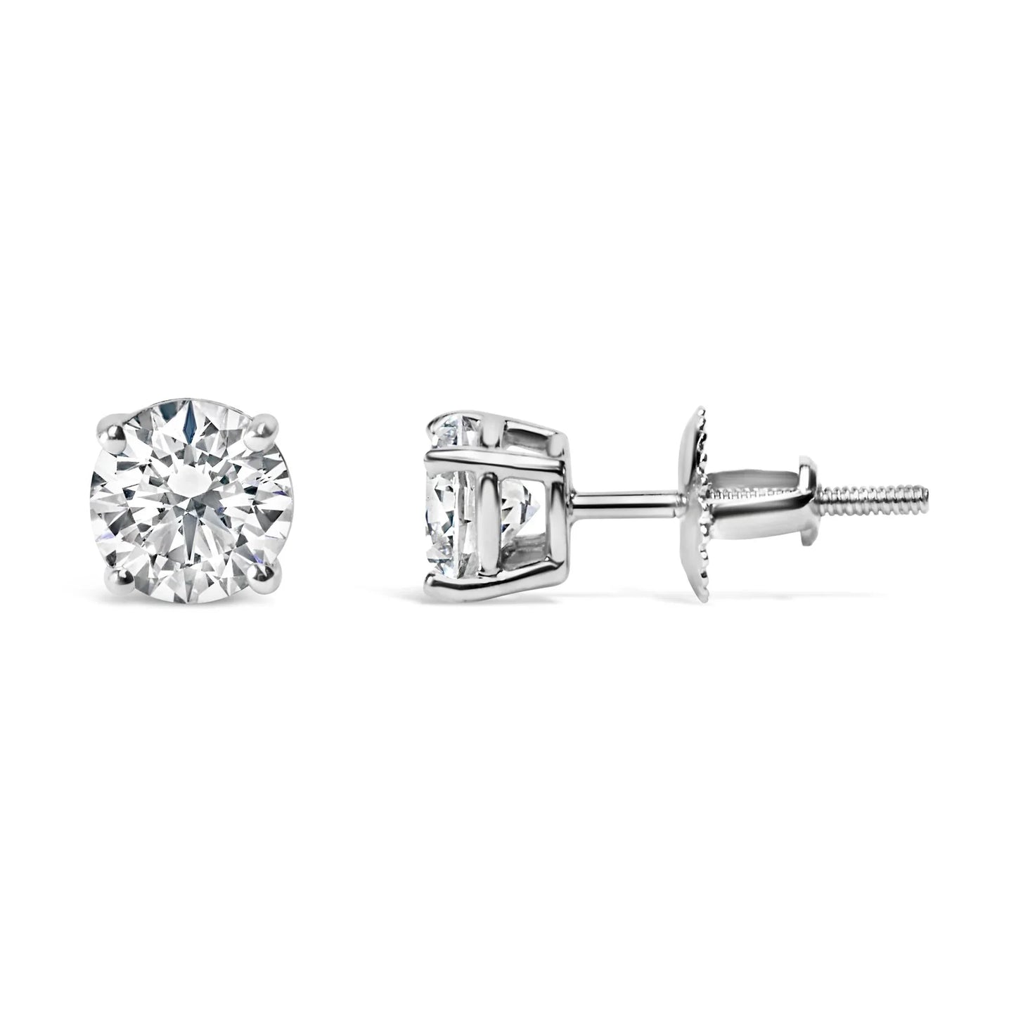 14K Gold 1.0 Carat Round Brilliant Cut Lab Grown Diamond Solitaire Stud Earrings