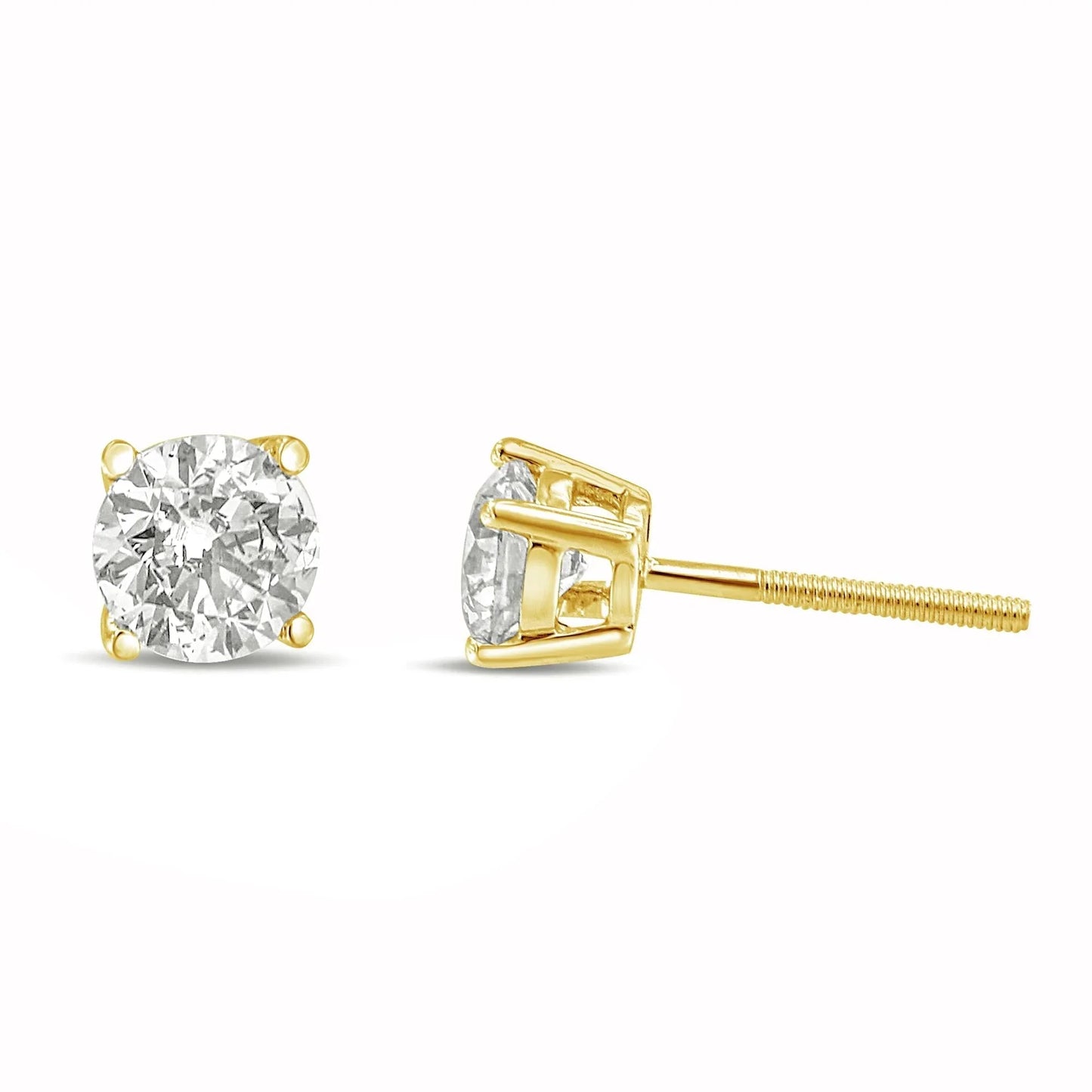 14K Gold 1.0 Carat Round Brilliant Cut Lab Grown Diamond Solitaire Stud Earrings