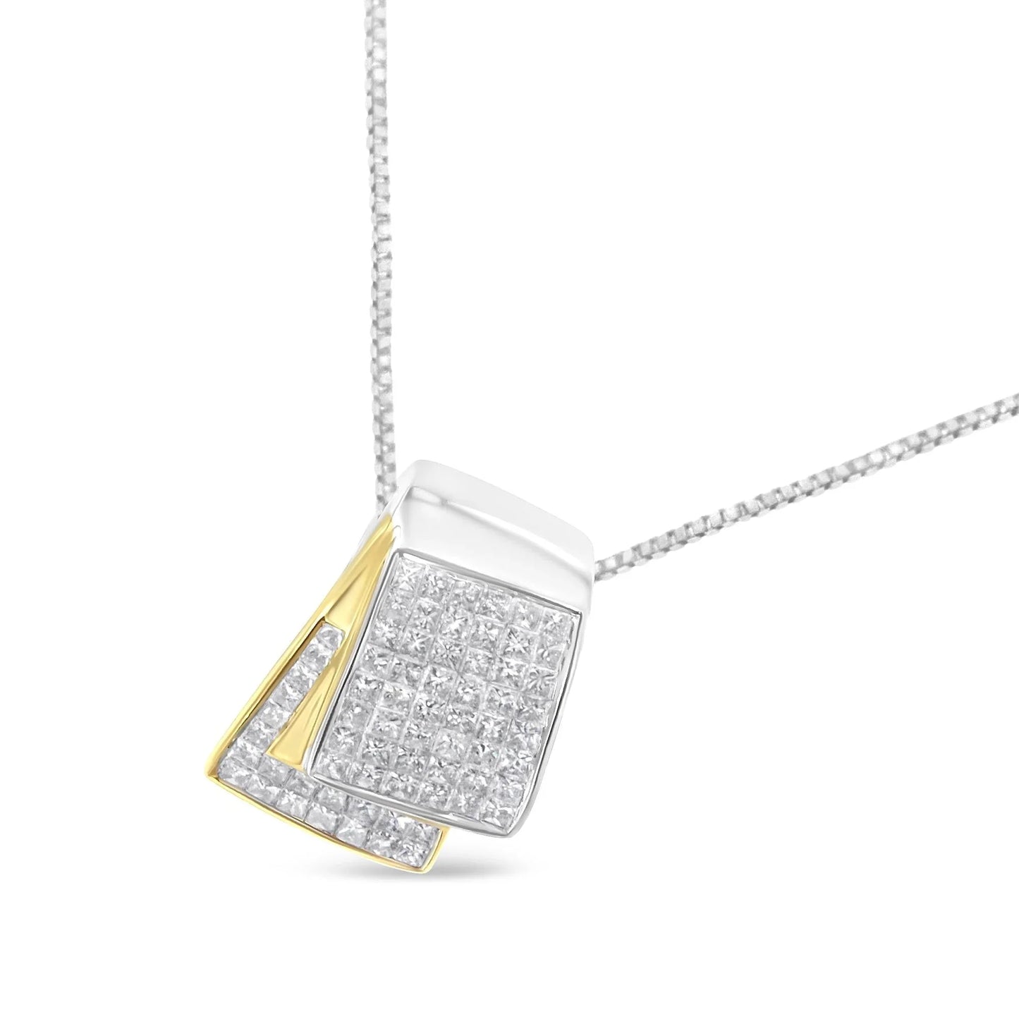 14K White/Yellow Gold 2.0 Cttw Princess-Cut Diamond Fold Pendant 18" Necklace