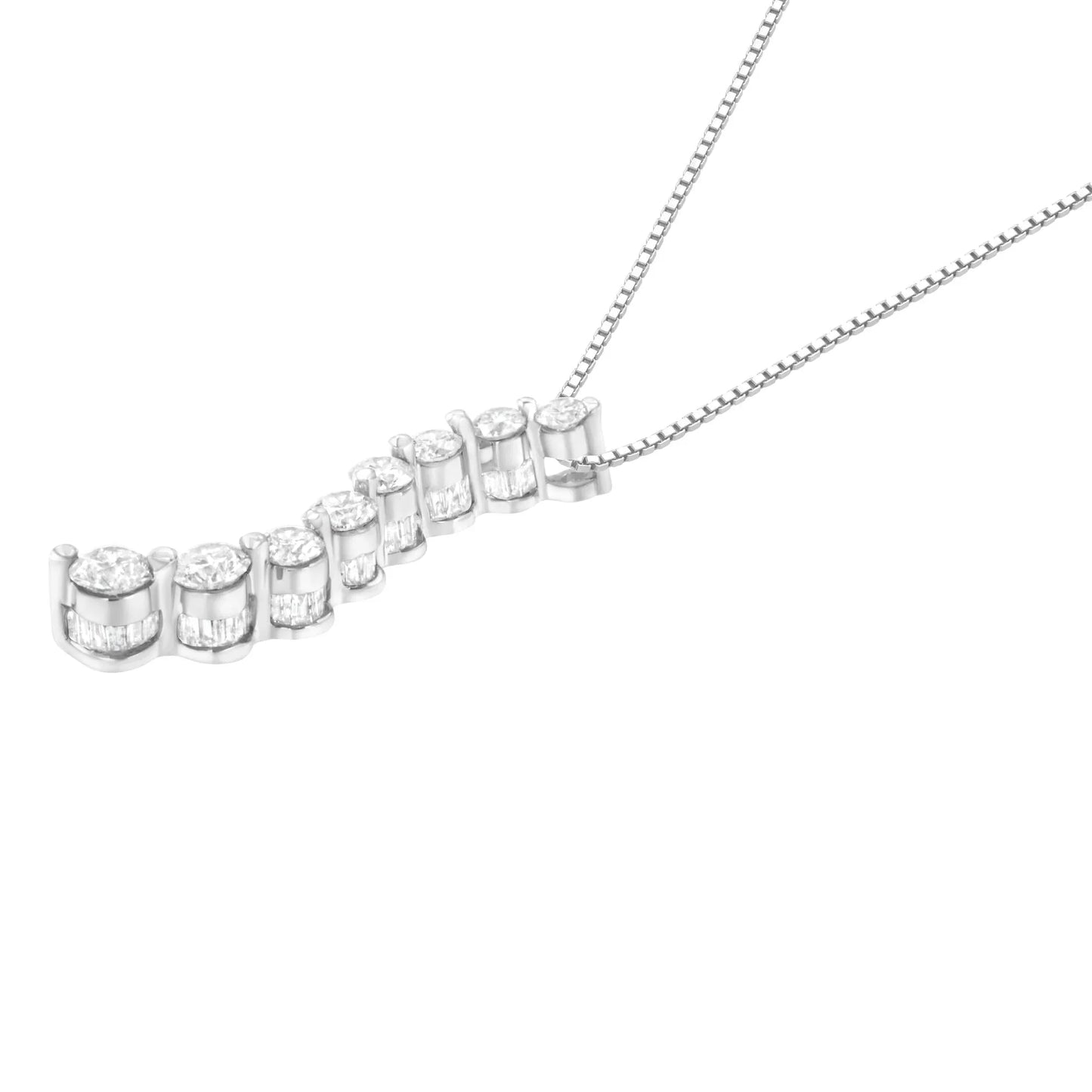 AGS Certified 14k White Gold 3.0 Cttw Round-Cut Diamond Journey 18" Necklace