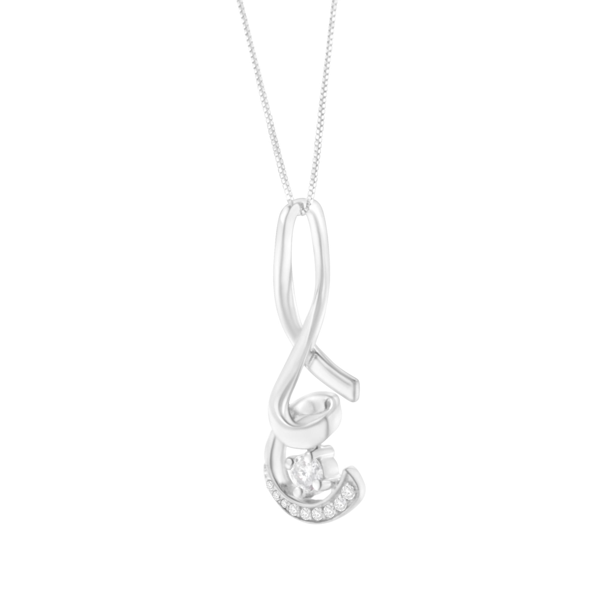 Espira 10K White Gold 1/4 Cttw Diamond Spiral Pendant Necklace - Luxury Jewelry