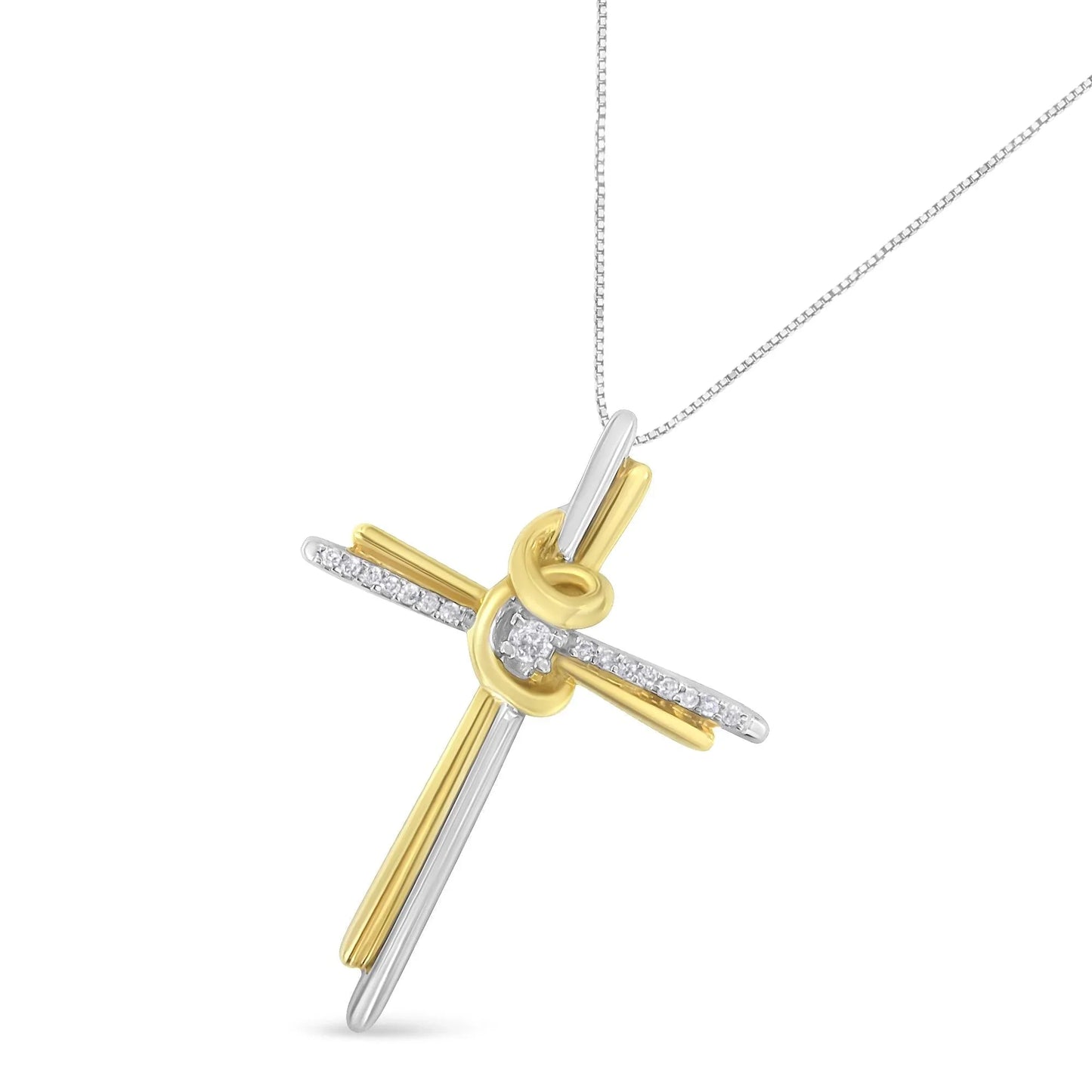 10K Two-Tone Yellow & White Gold Diamond-Accented Cross 18" Pendant Necklace