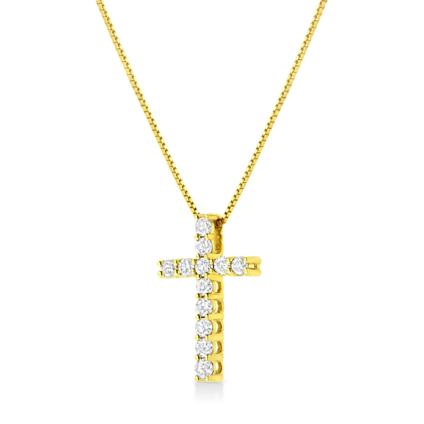 10K Yellow Gold 1/2 Cttw Round Brilliant Cut Diamond Cross 18" Pendant Necklace