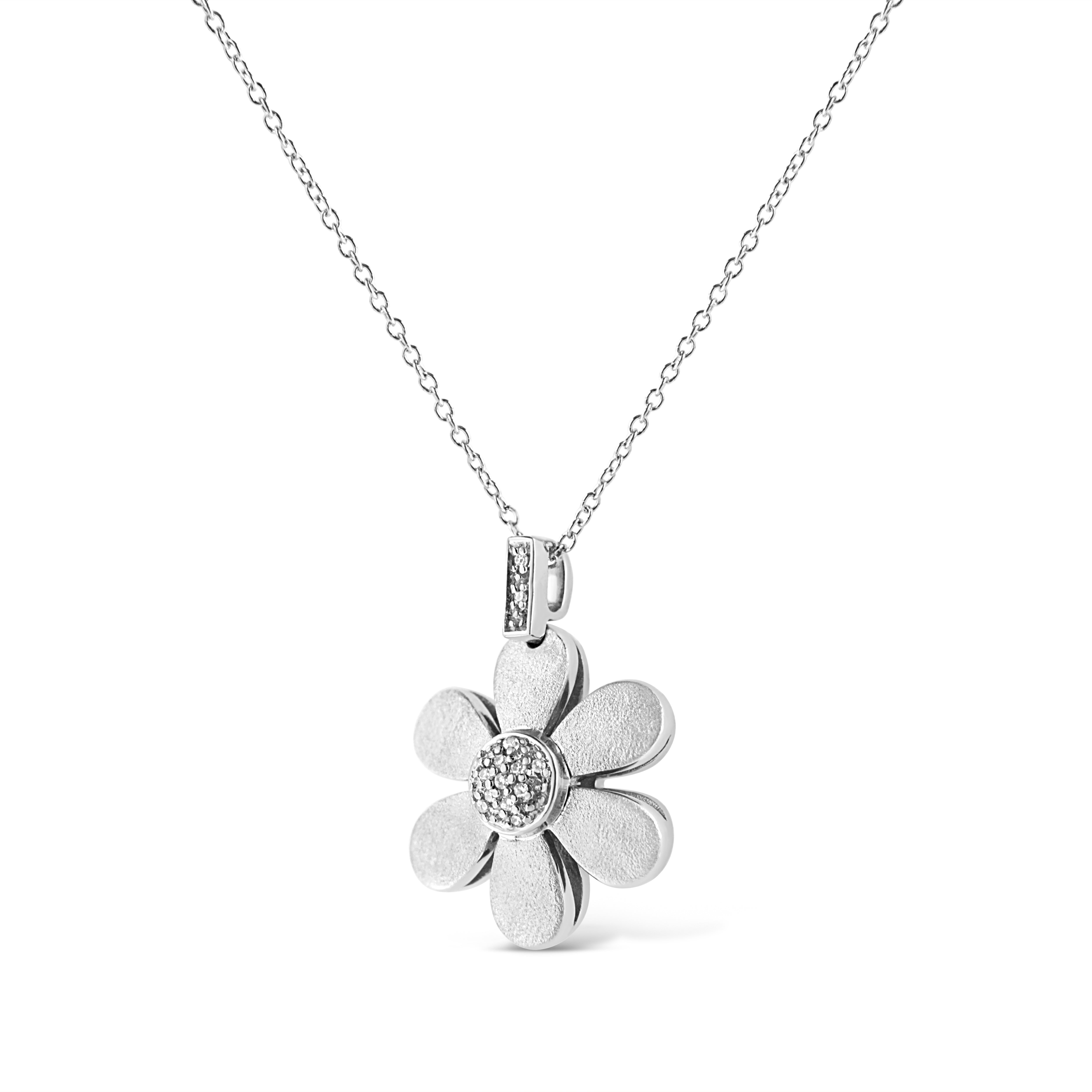 Sterling Silver Pave Diamond Flower Pendant Necklace – Luxury Jewelry