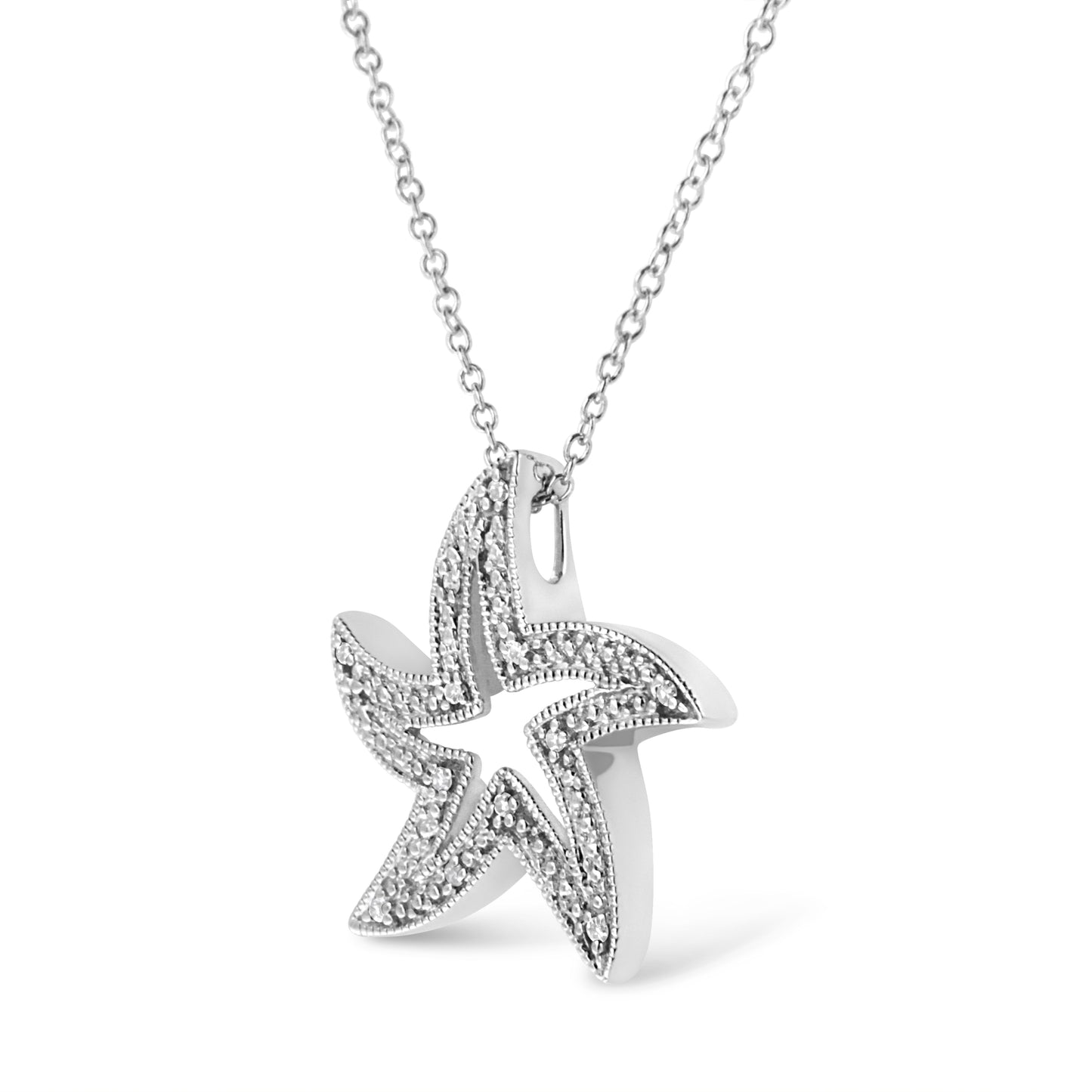 925 Silver Starfish Pendant Necklace, Diamond Accents, 18in, I-J/I1-I2
