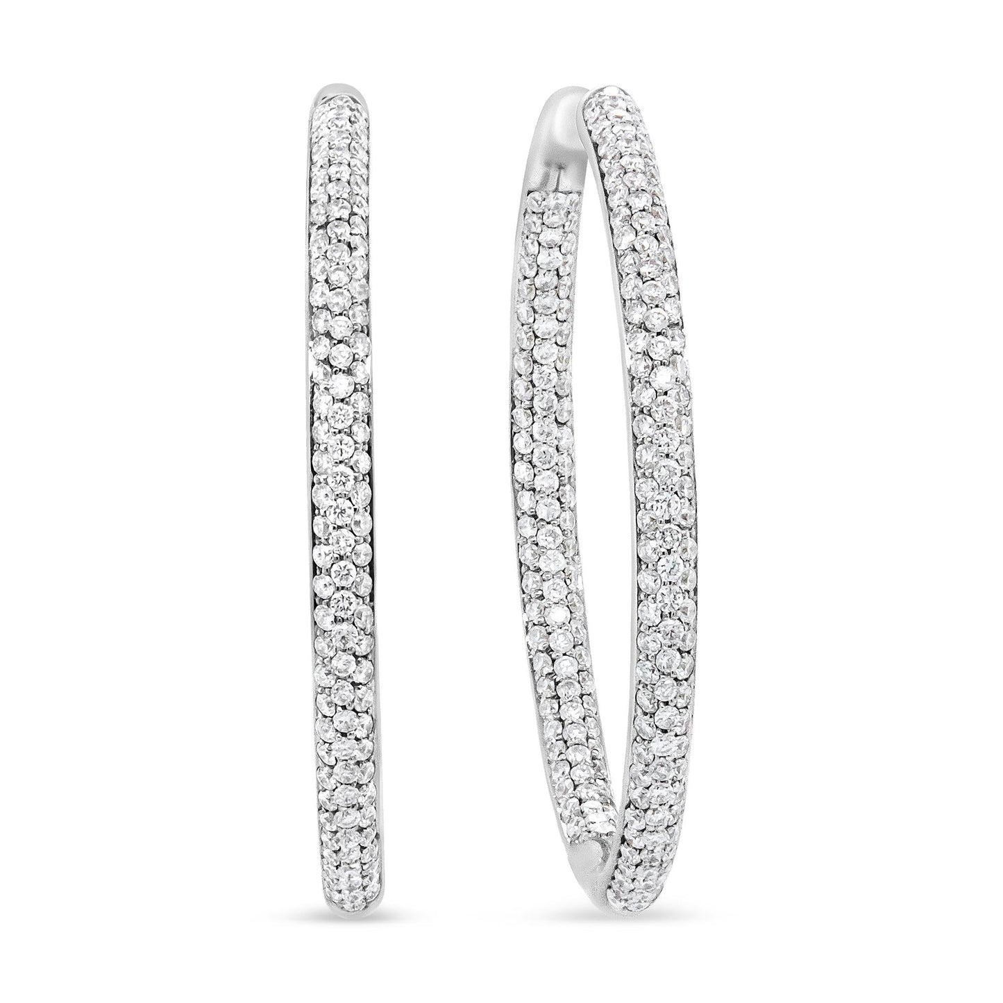 18K White Gold 2.00 Cttw Round-Cut Diamond Hoop Earrings - Luxury Jewelry
