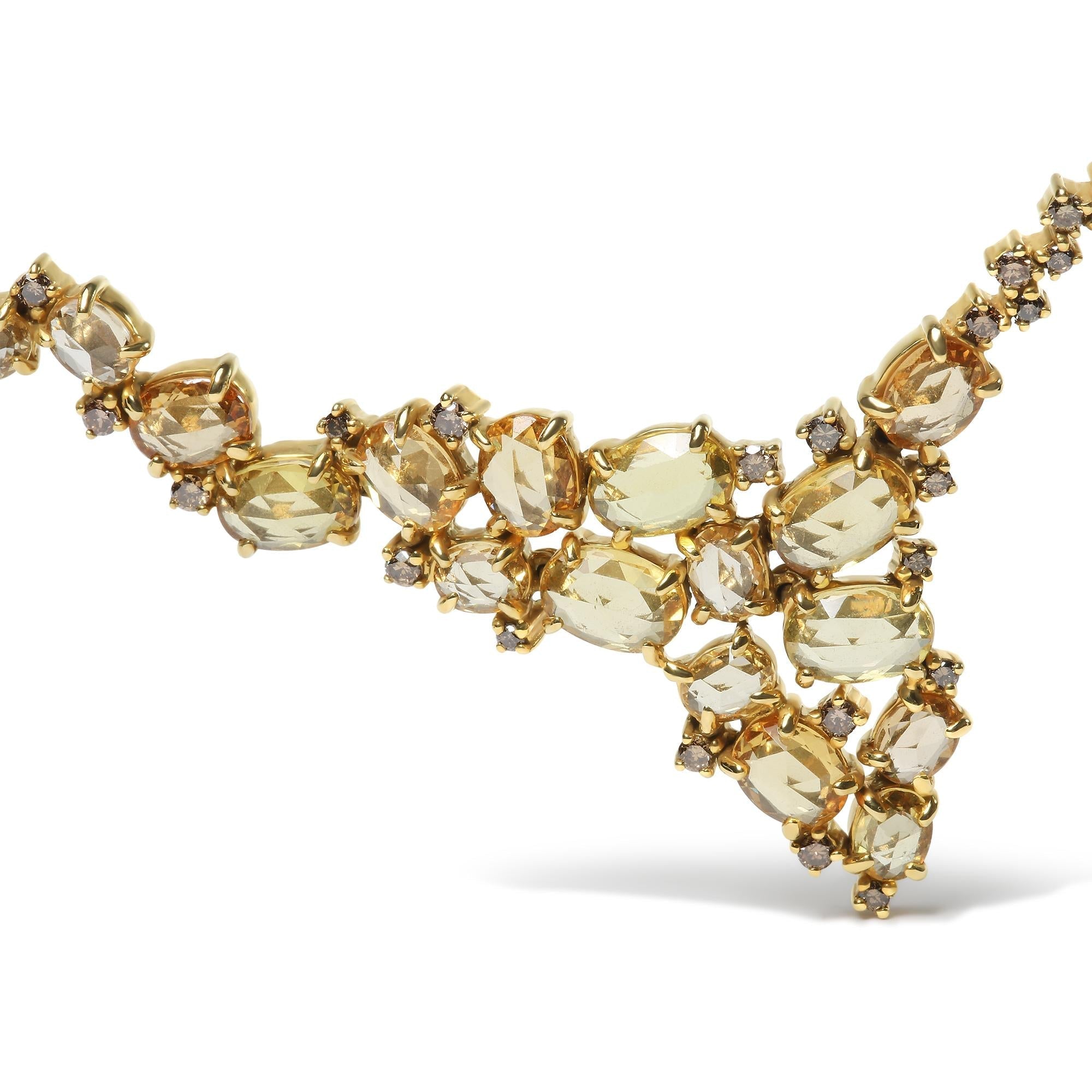 18K Yellow Gold Brown Diamond & Yellow Sapphire Cluster Necklace - Luxury Jewelry