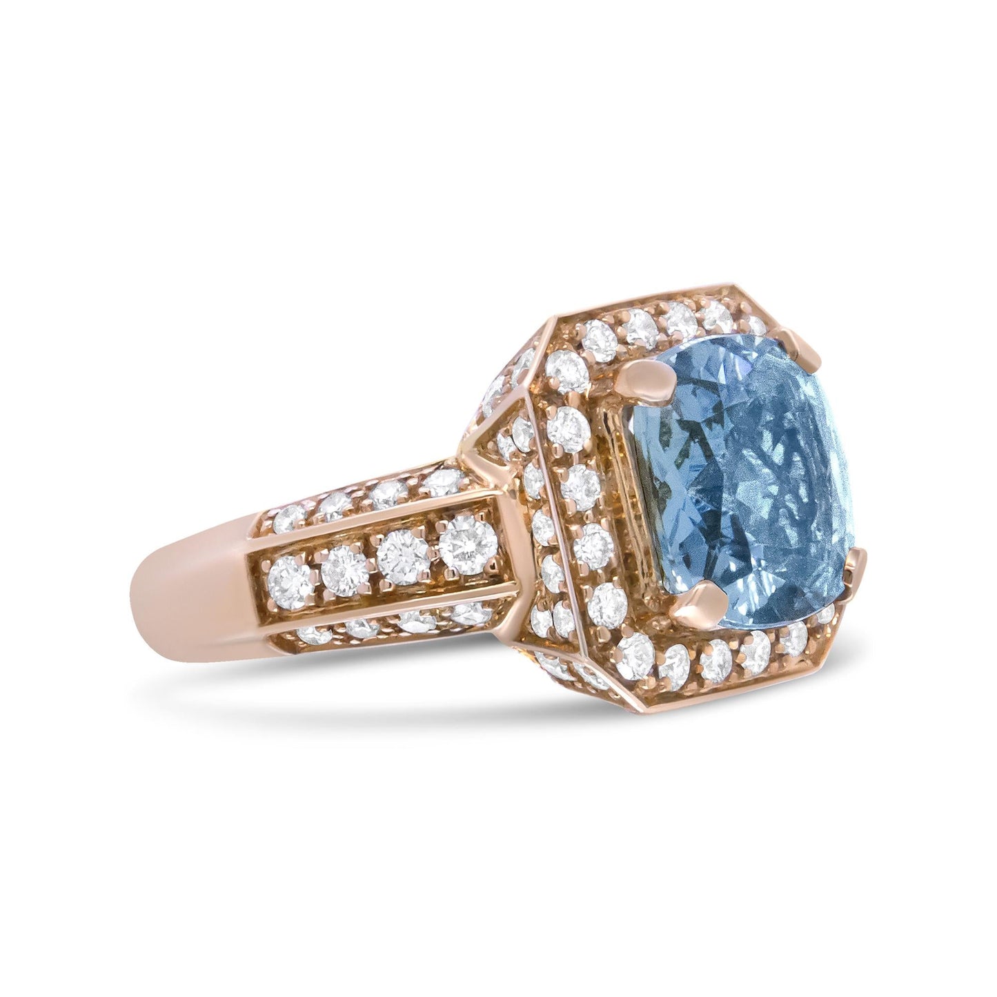 18K Rose Gold Aquamarine & Diamond Halo Ring - Luxury Jewelry