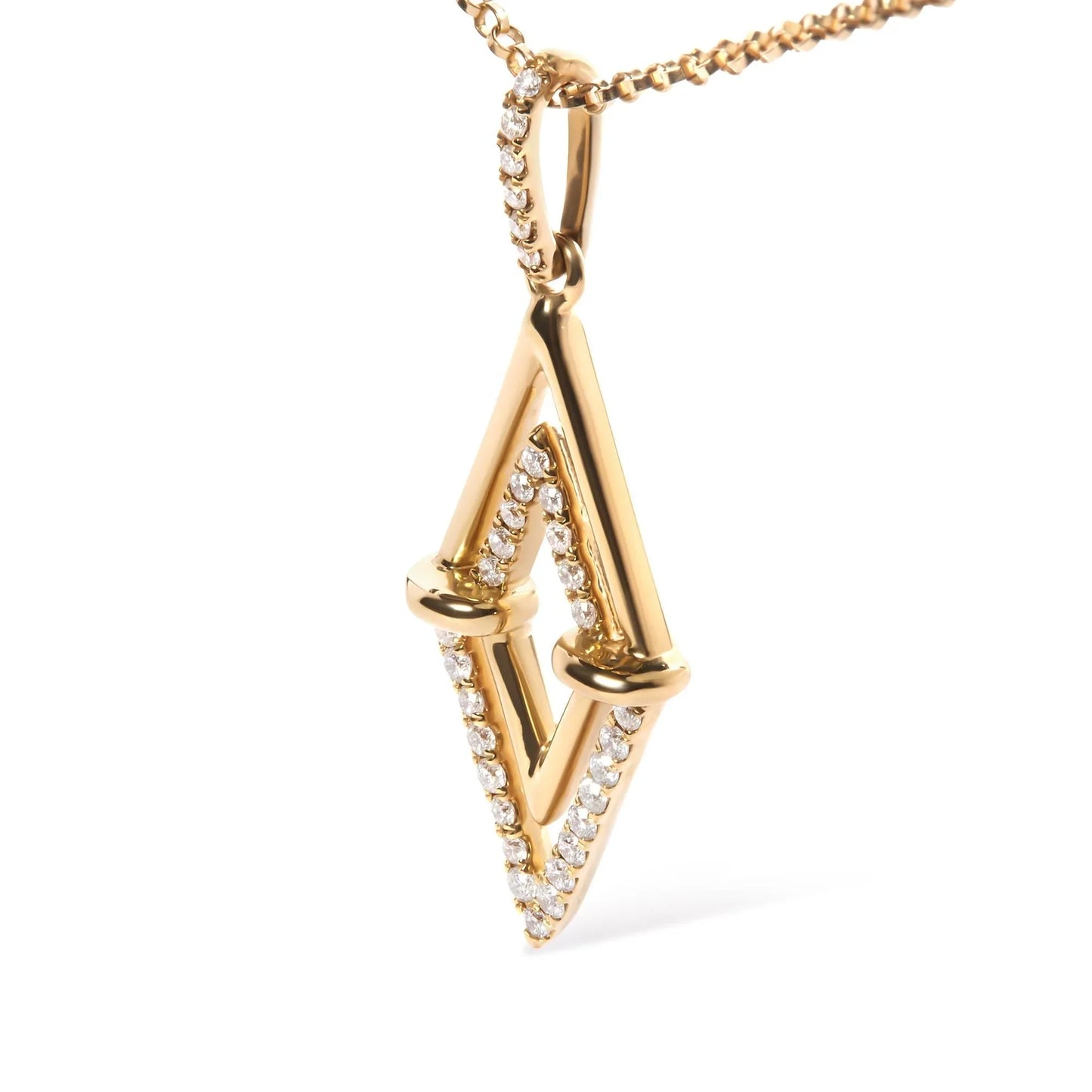 14K Gold Diamond Double Triangle Pendant Necklace 1/4 Ct 18" Geometric