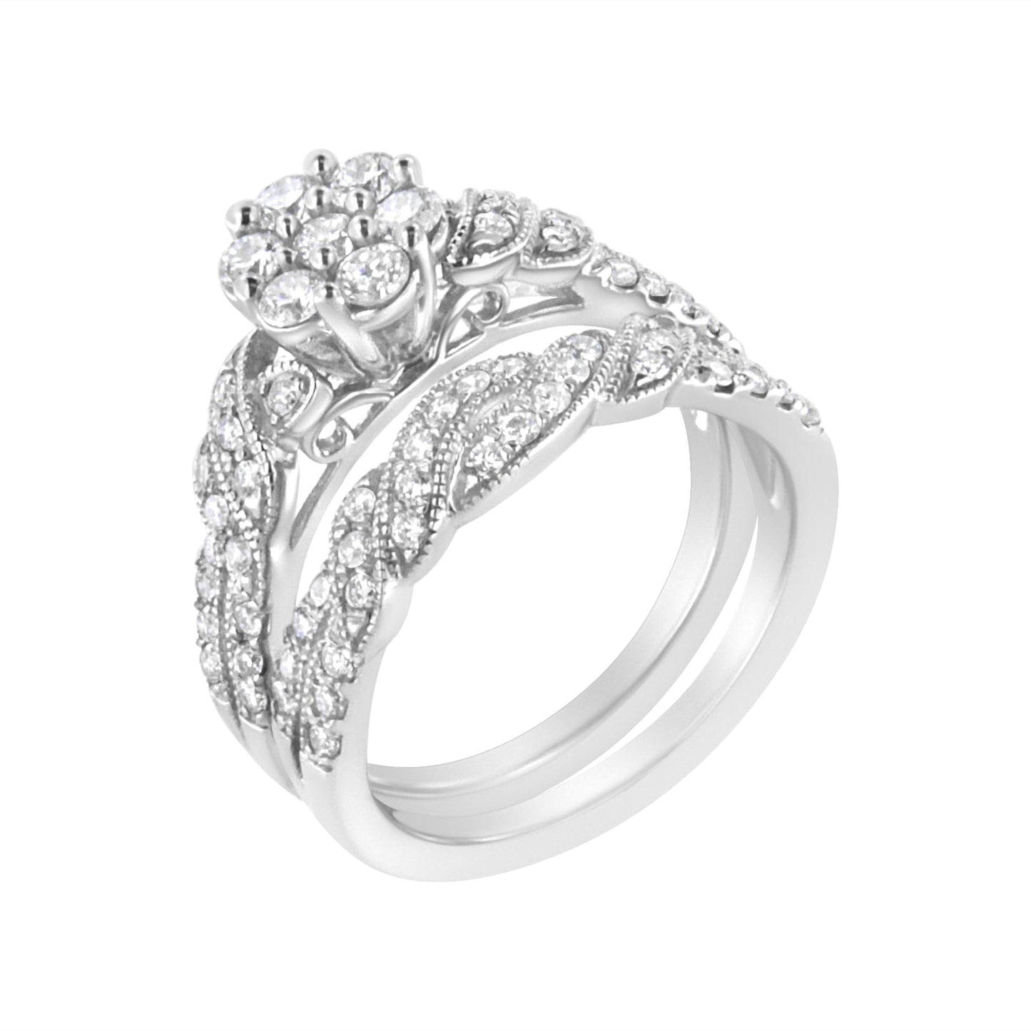 .925 Sterling Silver 1 Cttw Lab Diamond Engagement Ring & Band Set (F-G, VS2)