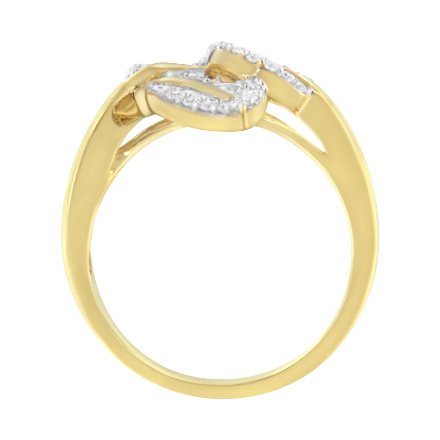 18K Gold Plated Sterling Silver Diamond Triple Leaf Ring 3/8 Ct Baguette