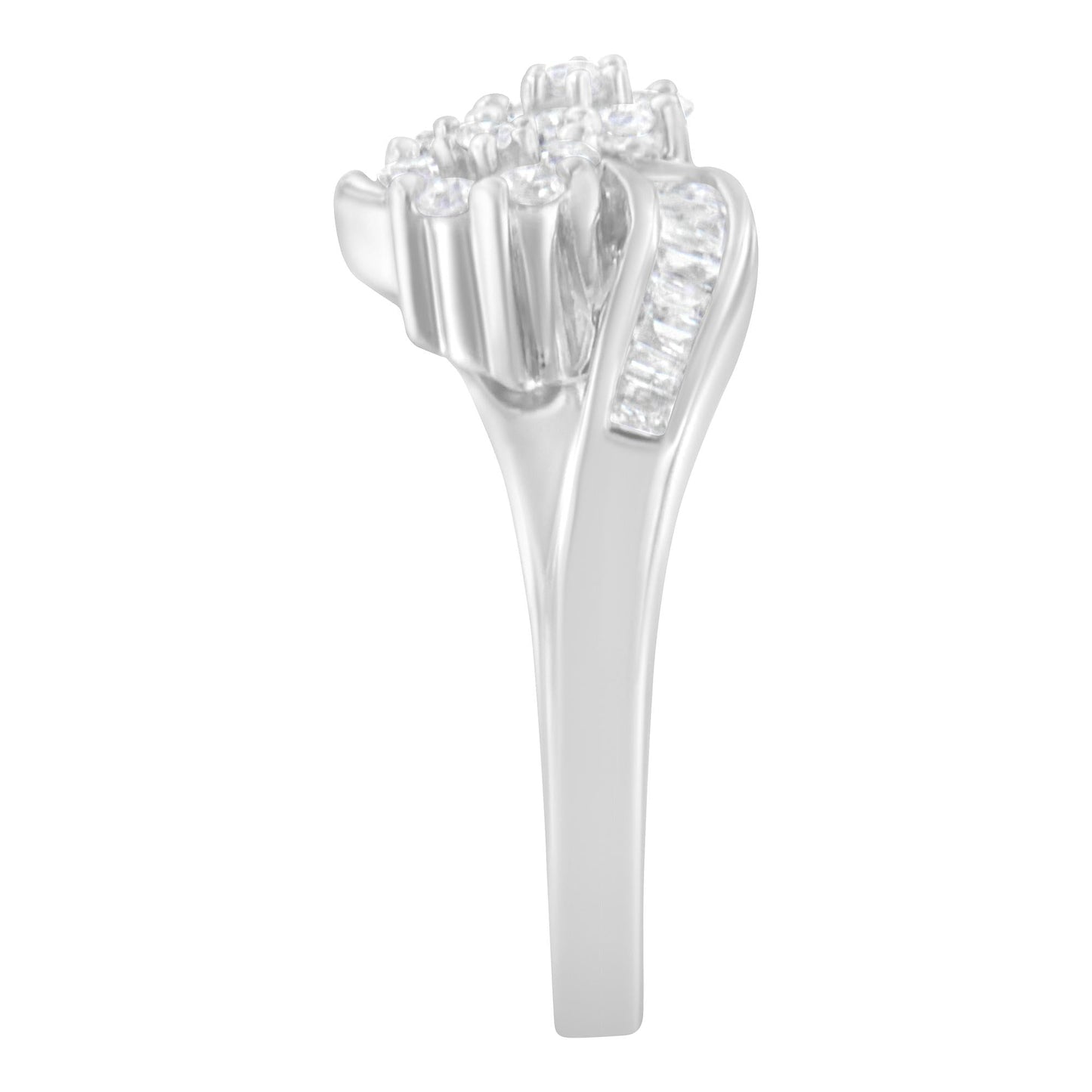 14K White Gold Round & Baguette Diamond Bypass Ring (1/2 Cttw, H-I, I1-I2)