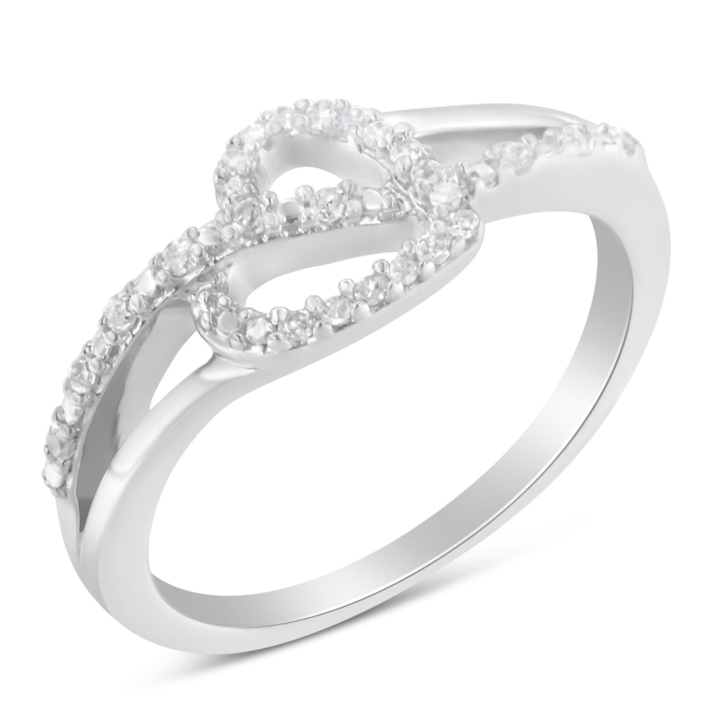 .925 Silver 1/8 Cttw Diamond Heart Leaf Bypass Ring, I-J Color, I2-I3 Clarity