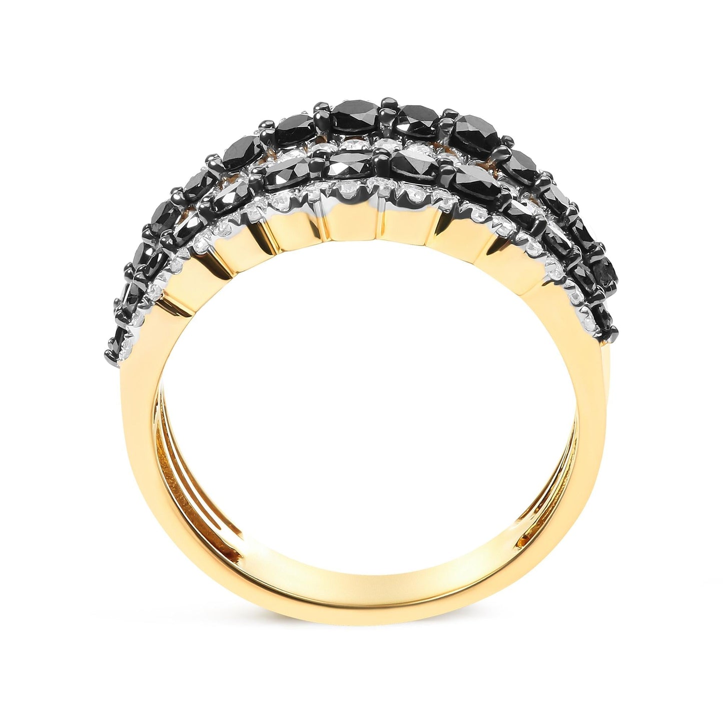 14K Yellow Gold Plated .925 Silver 1.75 Cttw Black & White Diamond Band Ring