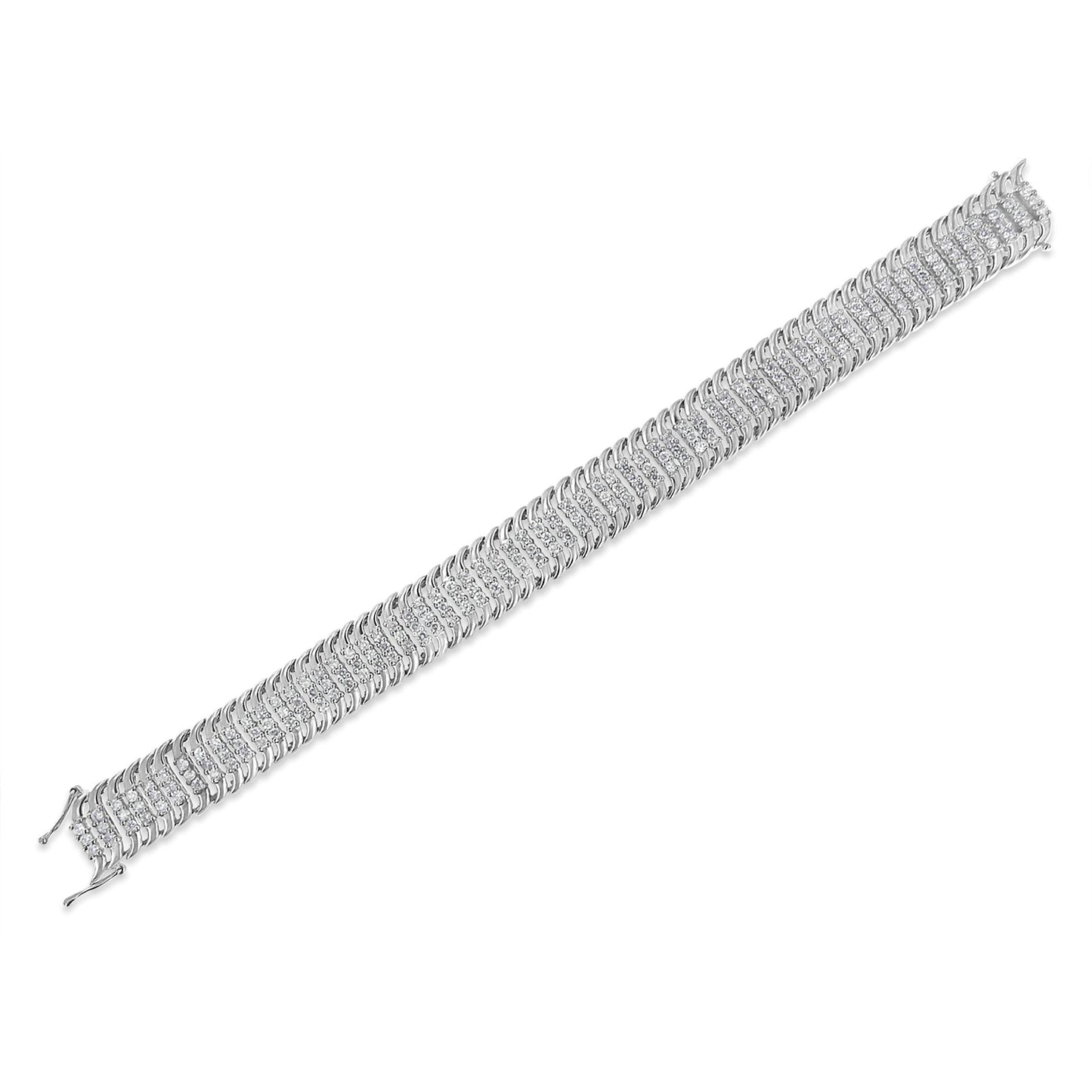 14K White Gold 5.0 Cttw Round Diamond S Wave Tennis Bracelet - Luxury Jewelry