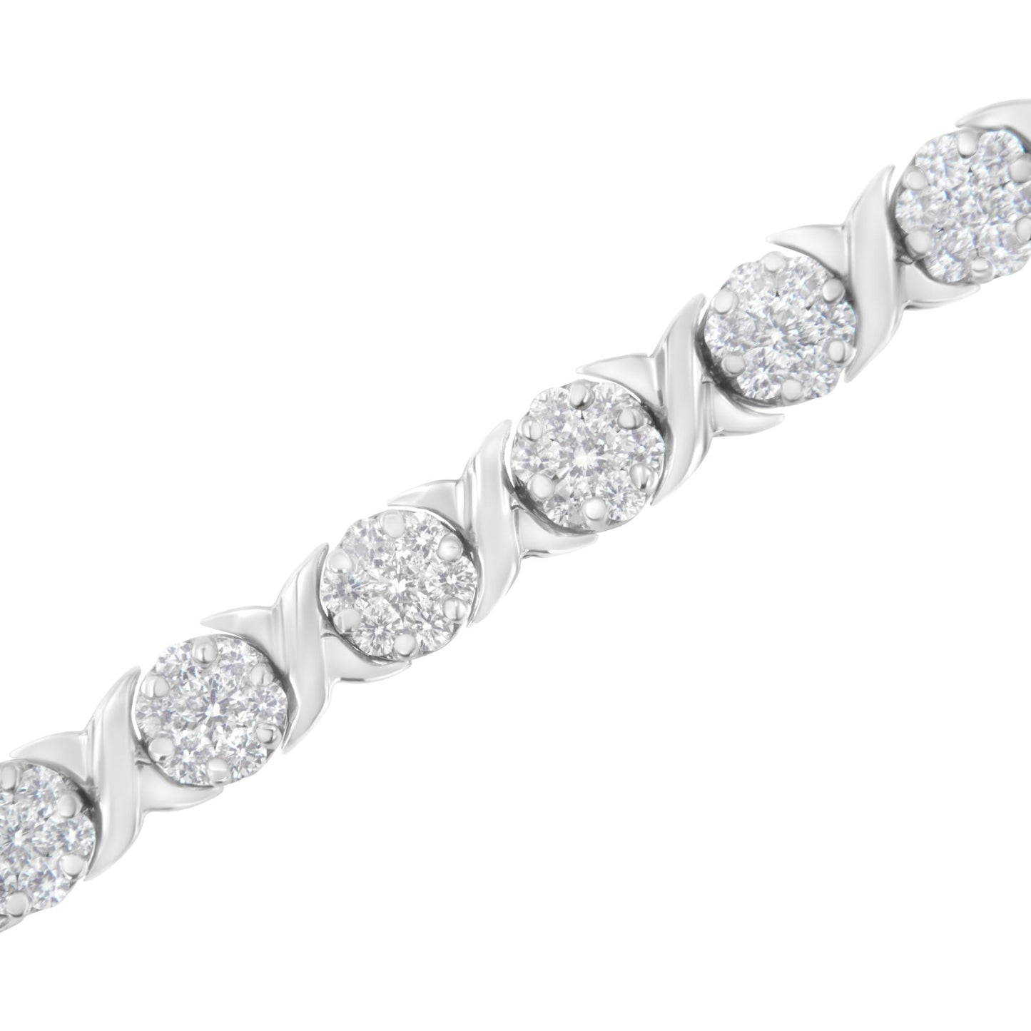 14K White Gold 4 7/8 Cttw Round Diamond Cluster & X-Link 7" Tennis Bracelet