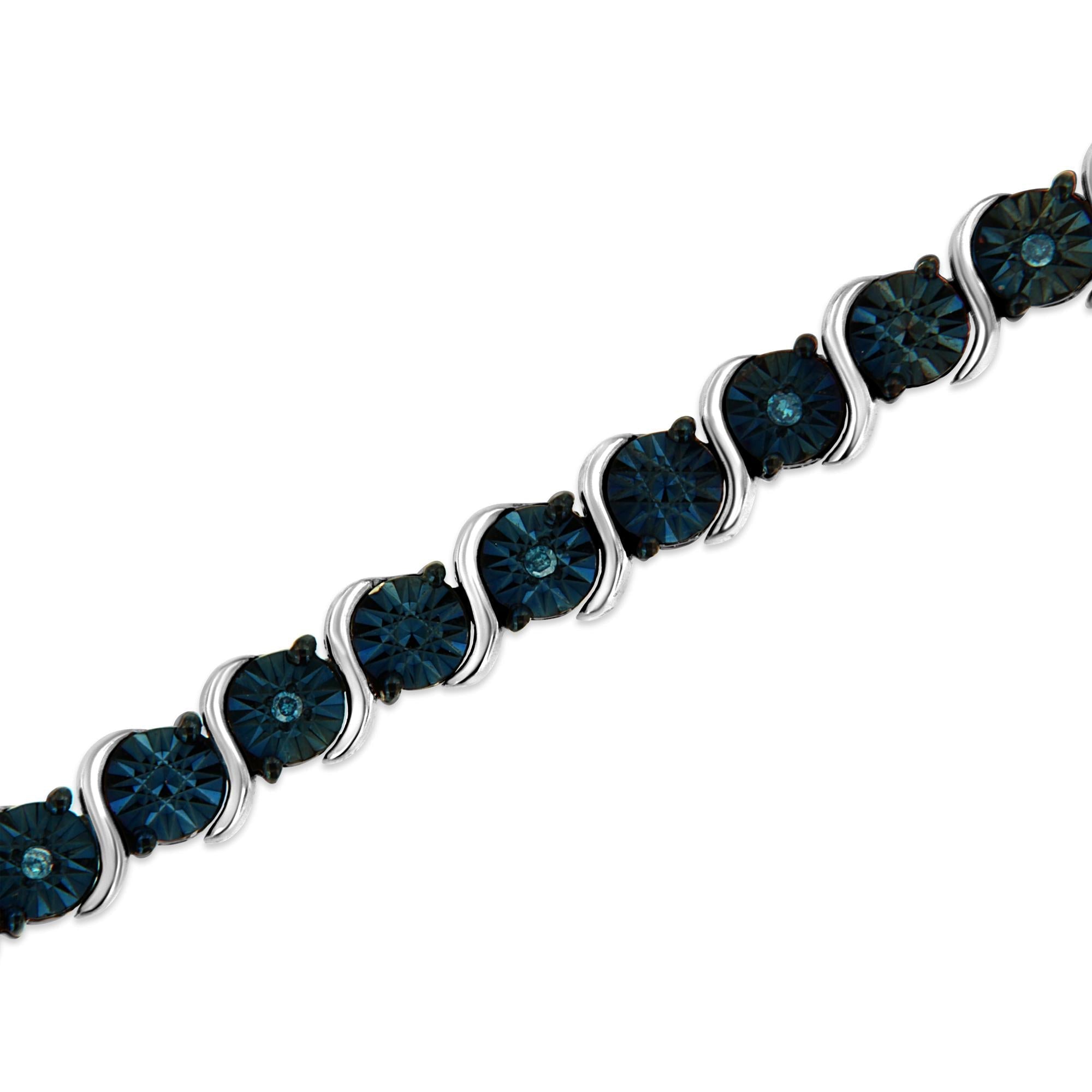 Sterling Silver Blue Diamond Miracle Set 'S' Link Bracelet - Luxury Jewelry