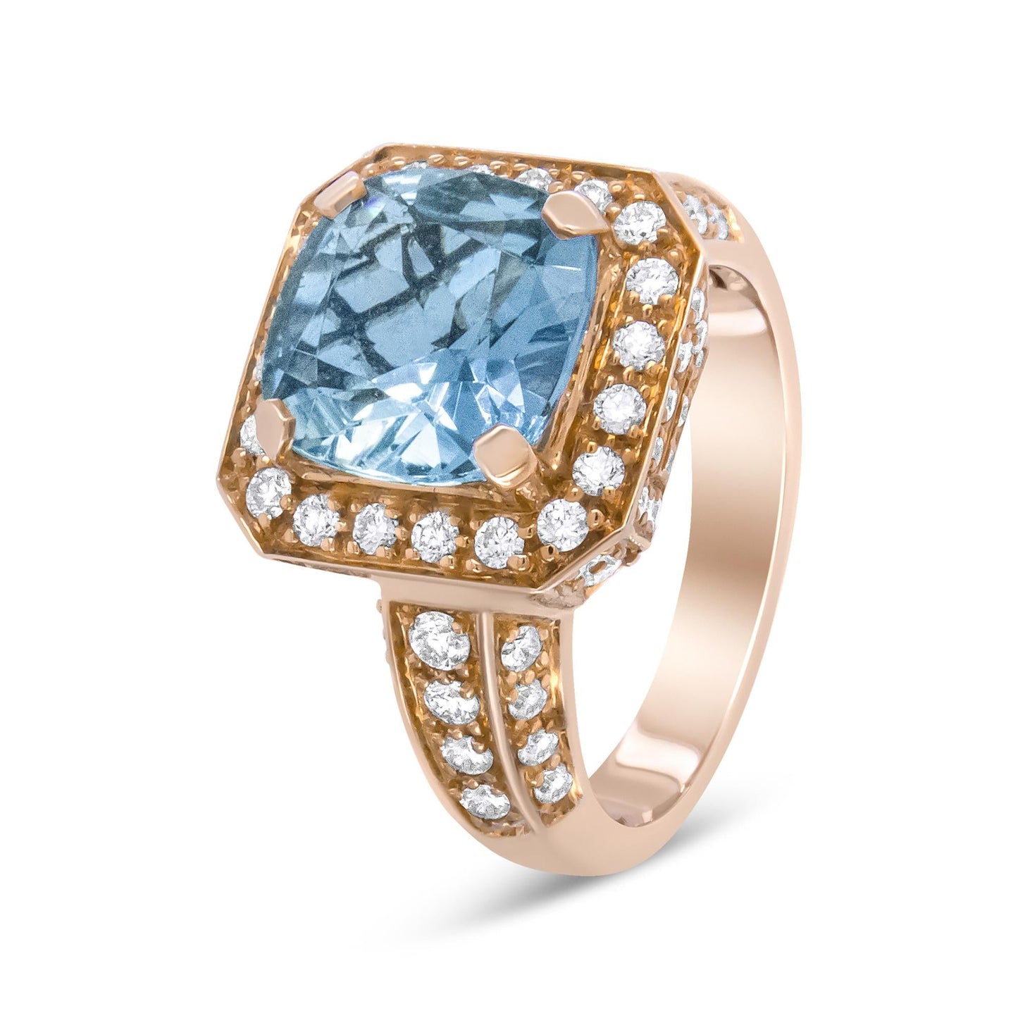 18K Rose Gold Aquamarine & Diamond Halo Ring - Luxury Jewelry