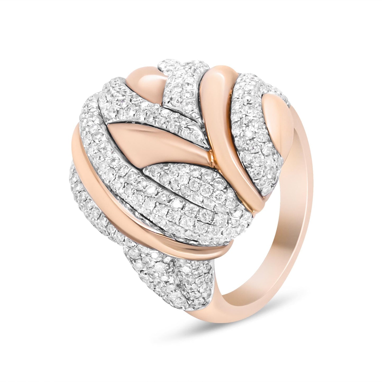 18K Rose & White Gold 1 7/8 Cttw Diamond Textured Dome Cocktail Ring (VS1-VS2)