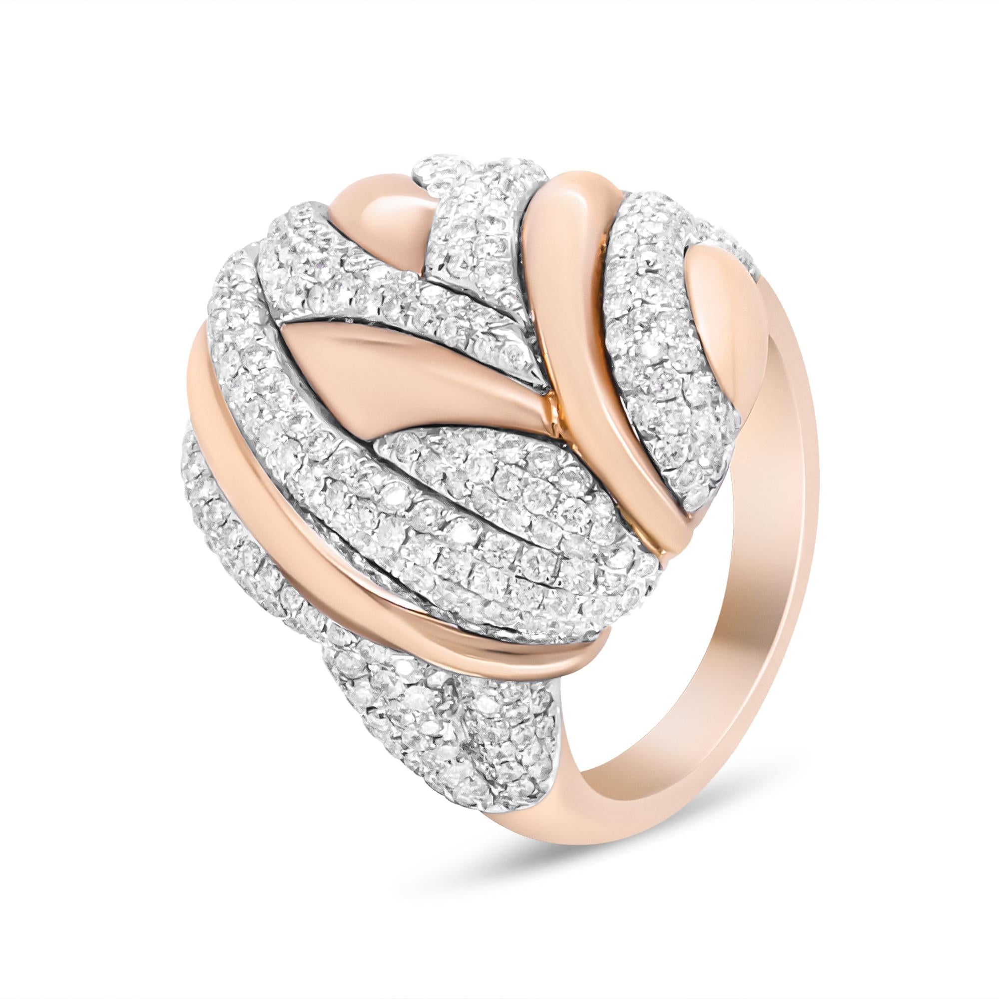 18K Rose & White Gold Diamond Textured Dome Cocktail Ring - Luxury Jewelry