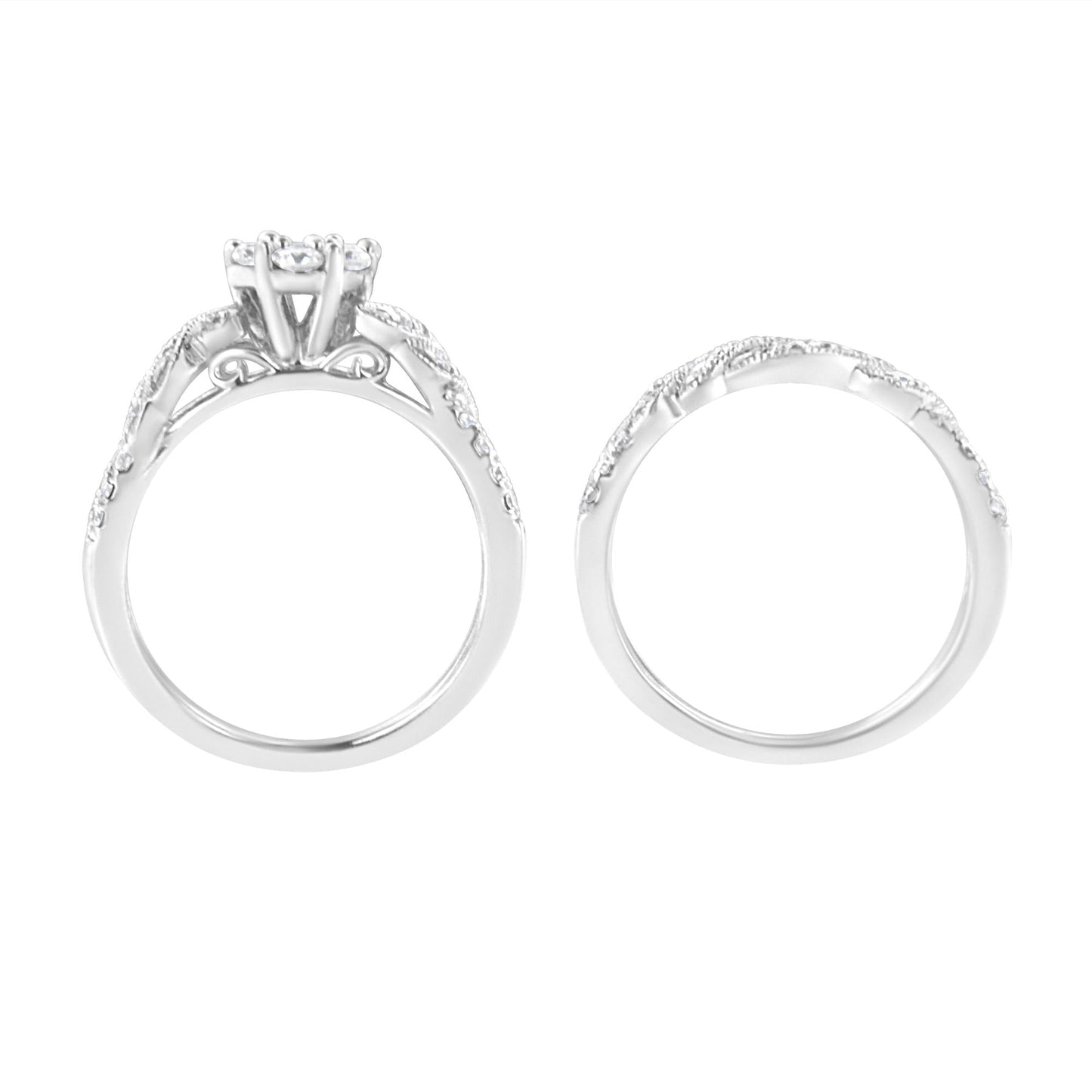 .925 Sterling Silver 1 Cttw Lab Diamond Engagement Ring & Band Set (F-G, VS2)