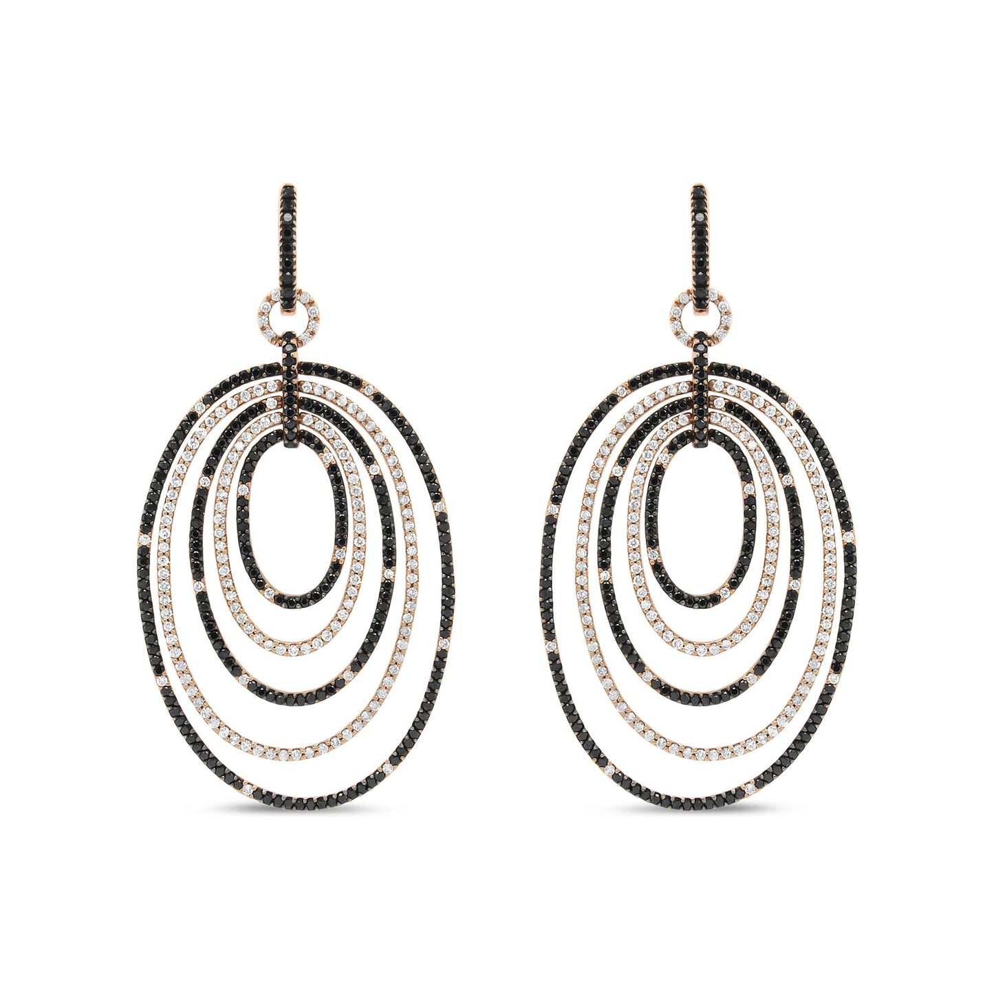 18K Rose Gold 5.00 Cttw Black & White Diamond Hoop Dangle Earrings