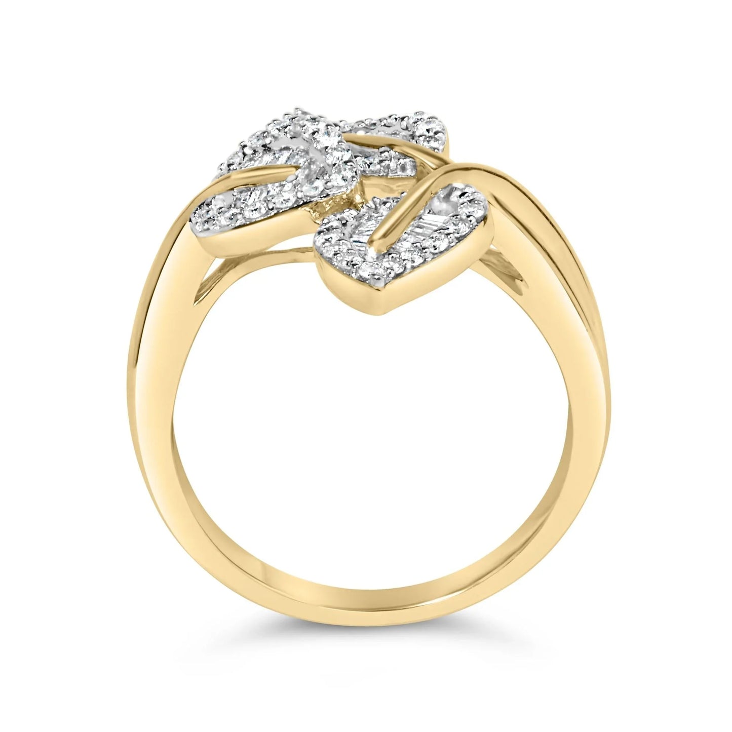 18K Gold Plated Sterling Silver Diamond Triple Leaf Ring 3/8 Ct Baguette