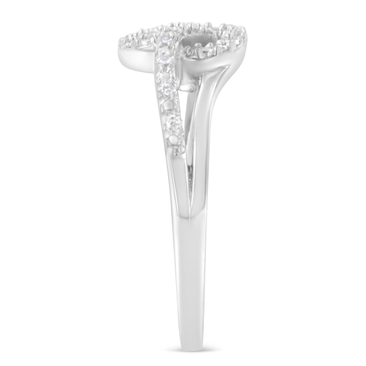 .925 Silver 1/8 Cttw Diamond Heart Leaf Bypass Ring, I-J Color, I2-I3 Clarity