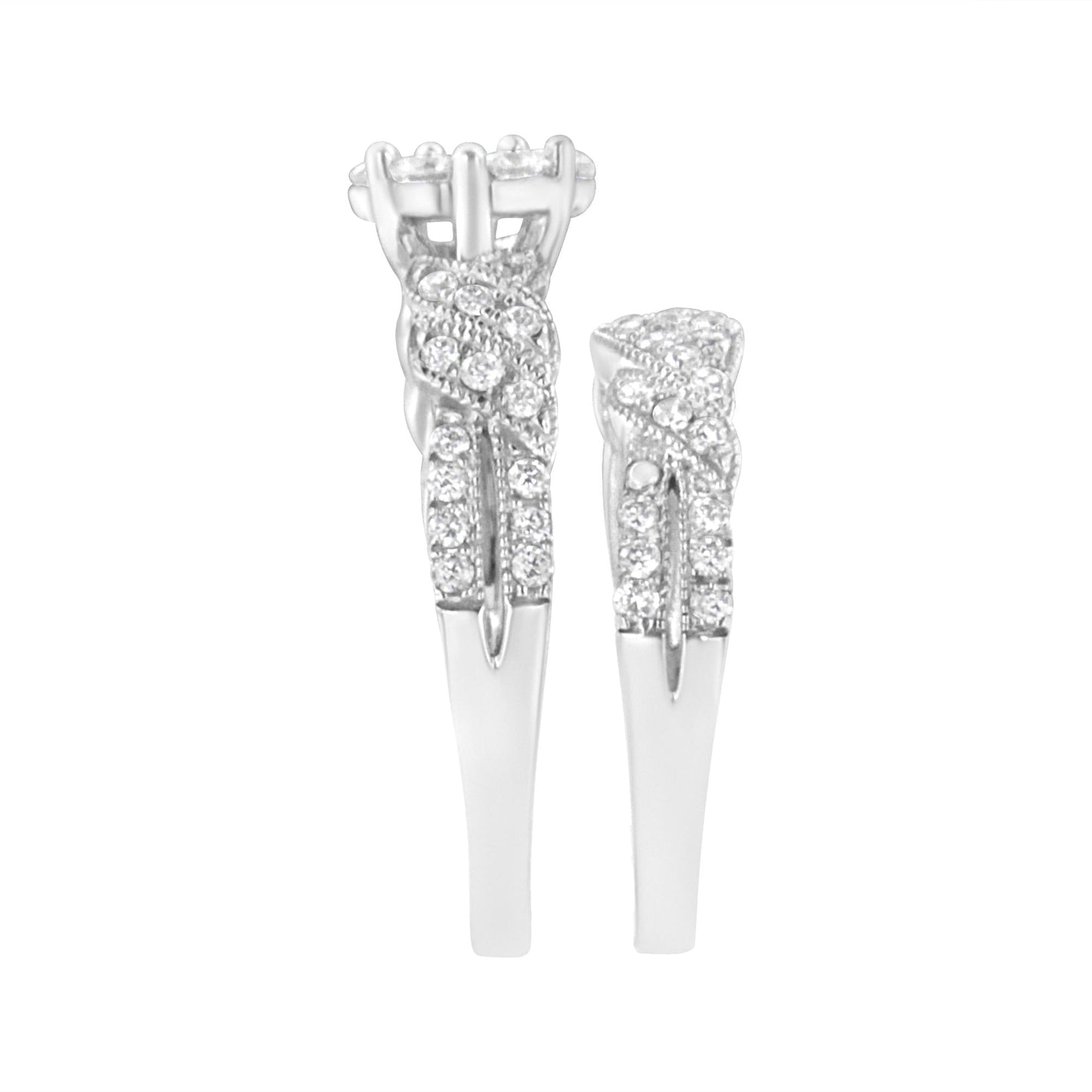 .925 Sterling Silver 1 Cttw Lab Diamond Engagement Ring & Band Set (F-G, VS2)