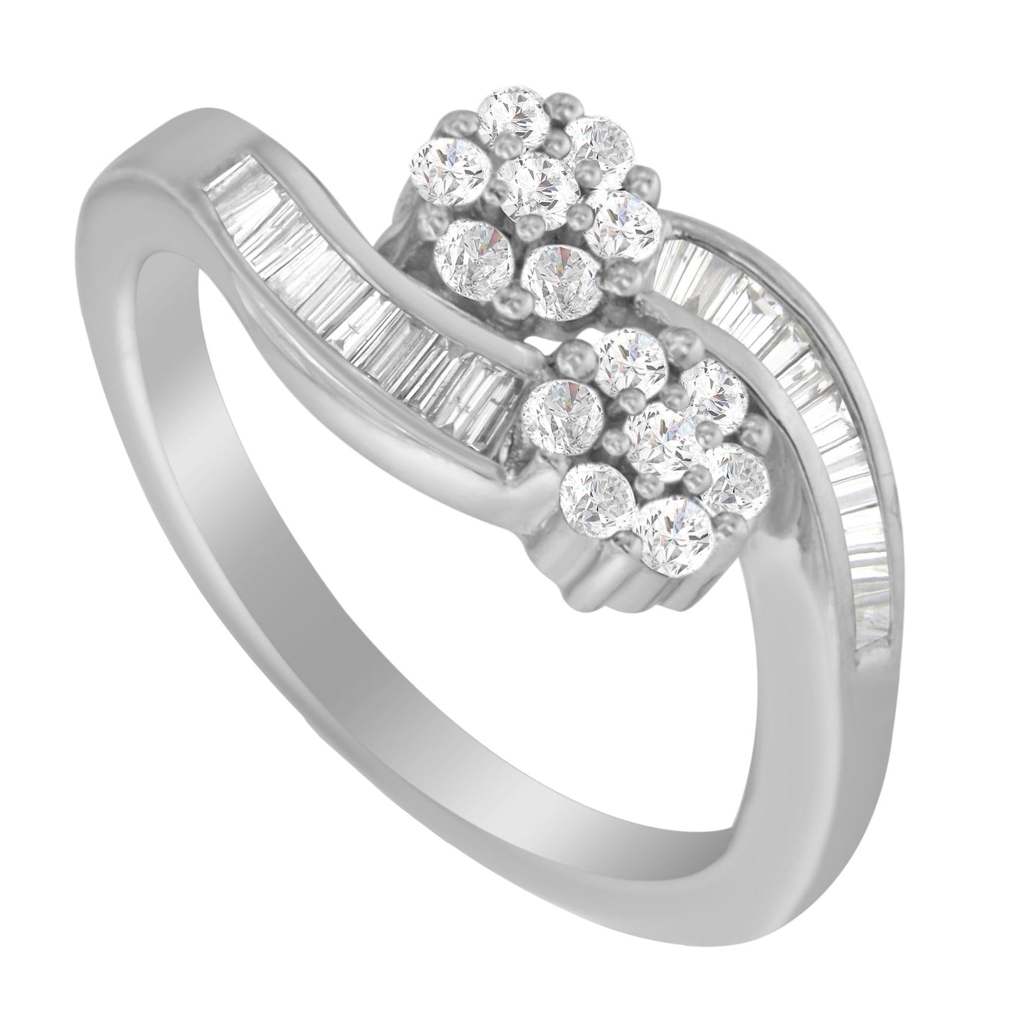 14K White Gold Round & Baguette Diamond Bypass Ring (1/2 Cttw, H-I, I1-I2)