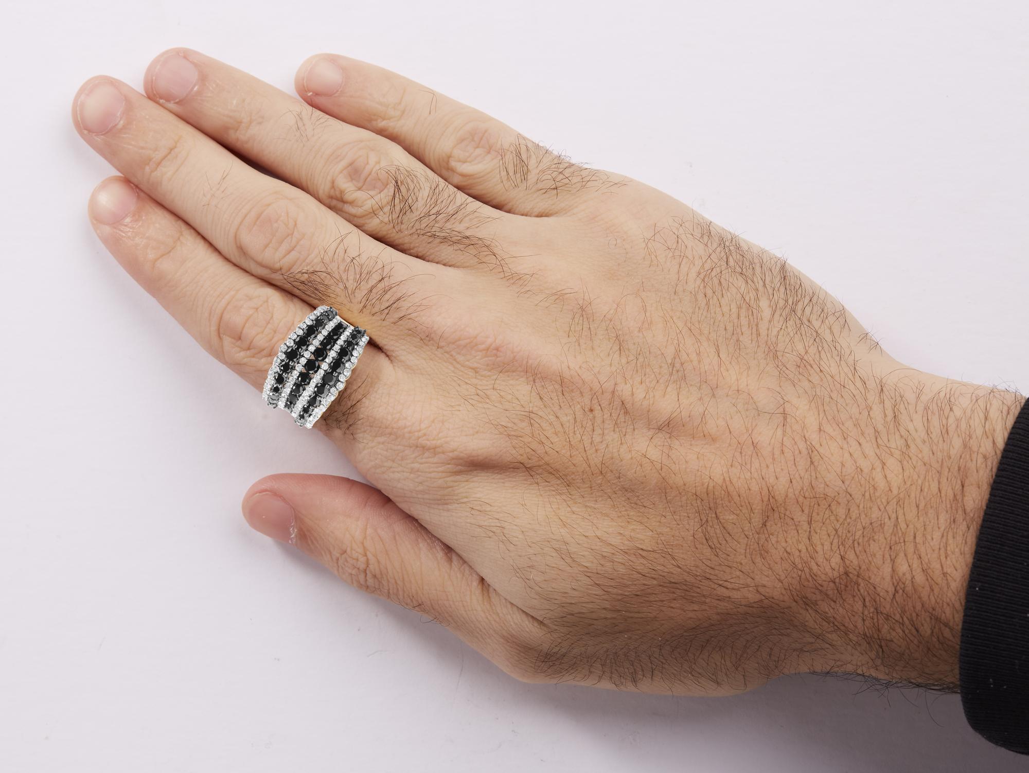 Black & White Diamond Band Ring - Luxury Jewelry