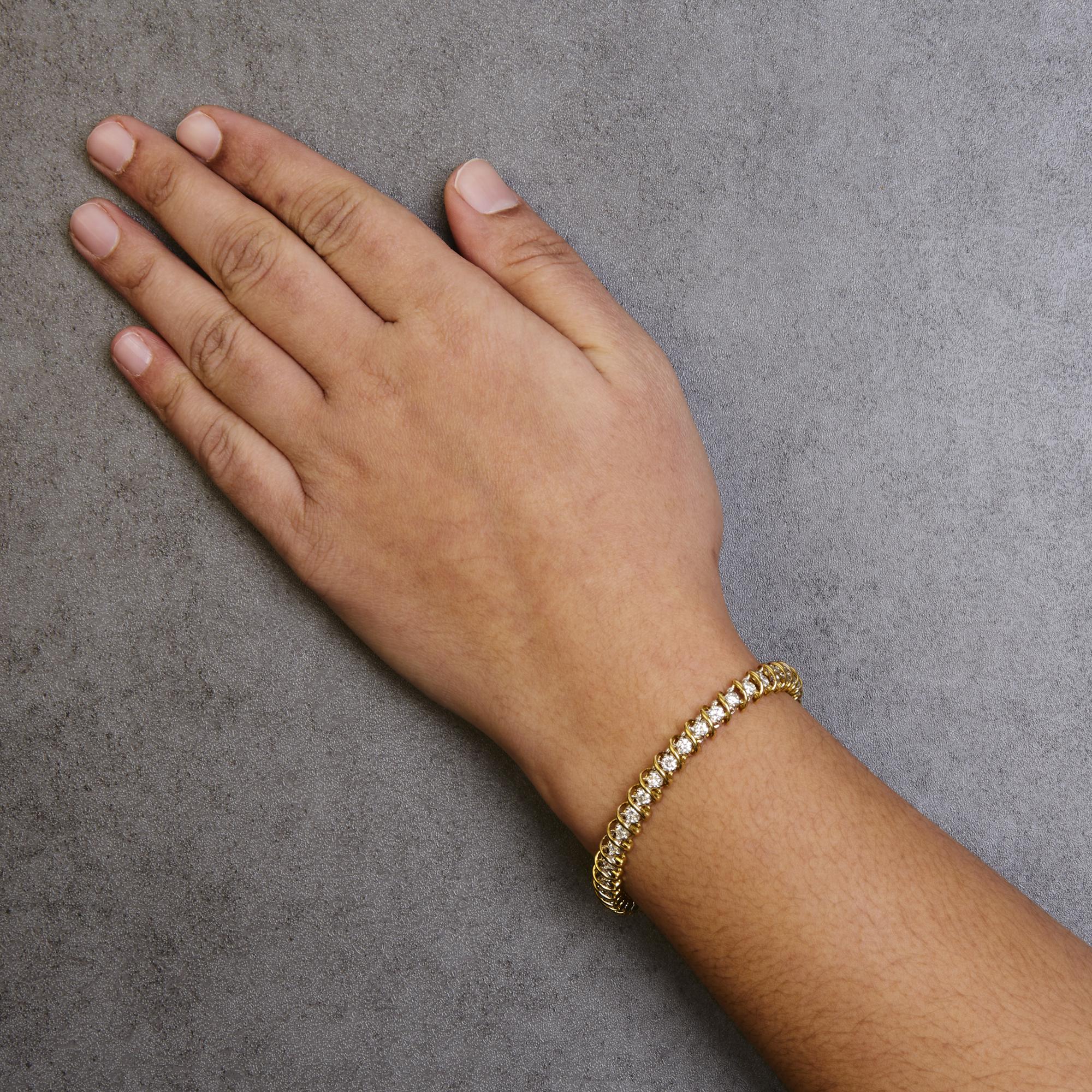 18K Yellow Gold Round-Cut Diamond S-Link Tennis Bracelet - Luxury Jewelry