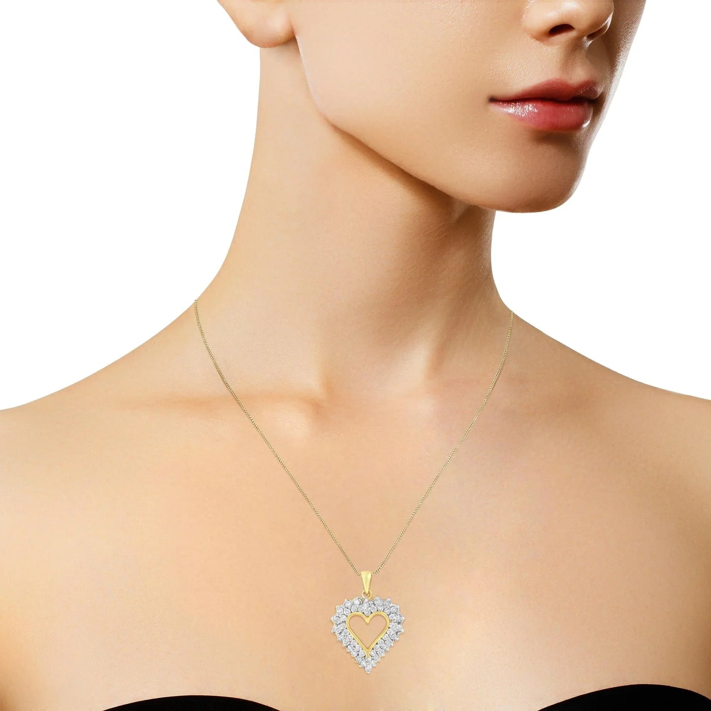 4.0 Cttw Diamond Heart Necklace – 14K Gold Plated Sterling Silver, 18
