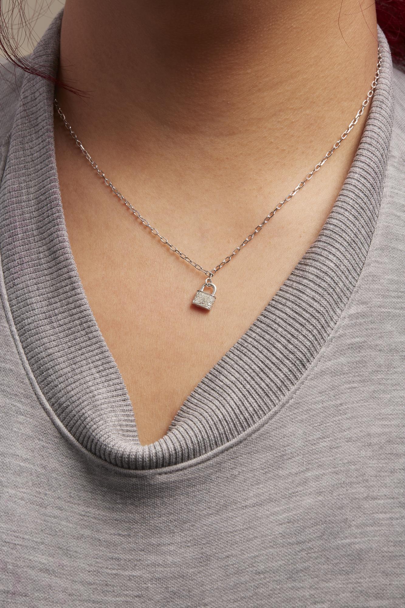 .925 Sterling Silver 1/4 Cttw Diamond Lock Pendant Necklace With Paperclip Chain