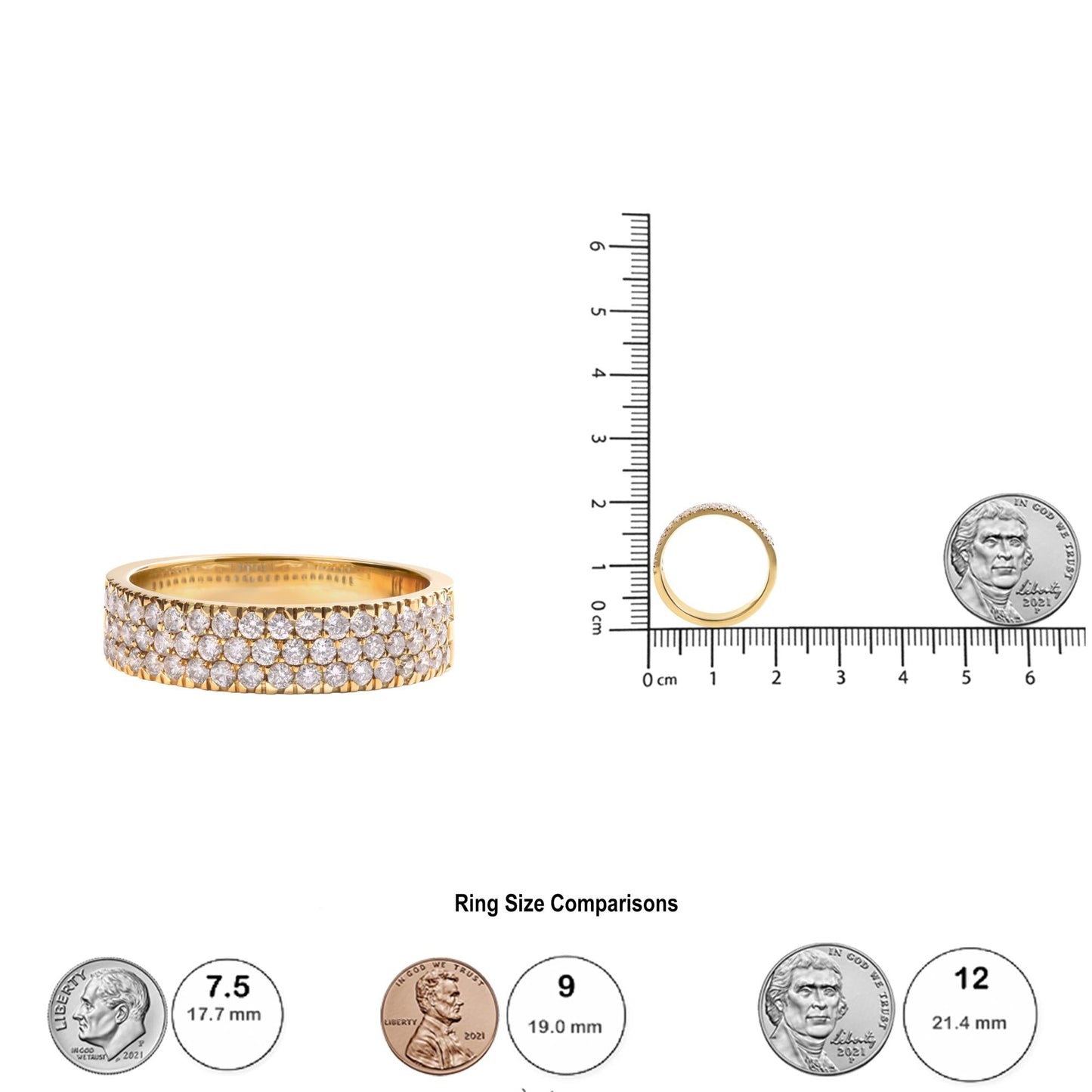 14K Yellow Gold Pave Set 3/4 Cttw Multi-Row Diamond Band Ring (H-I, SI2-I1)