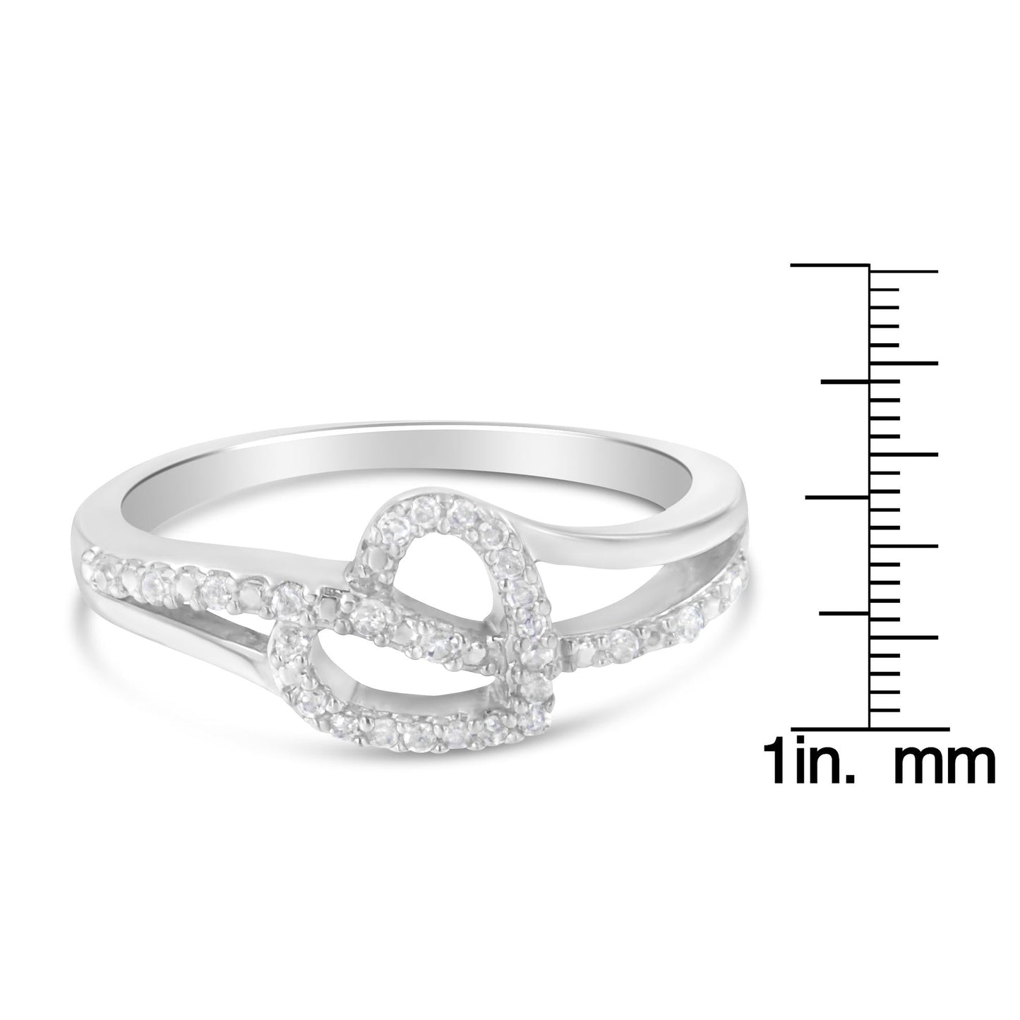 .925 Silver 1/8 Cttw Diamond Heart Leaf Bypass Ring, I-J Color, I2-I3 Clarity