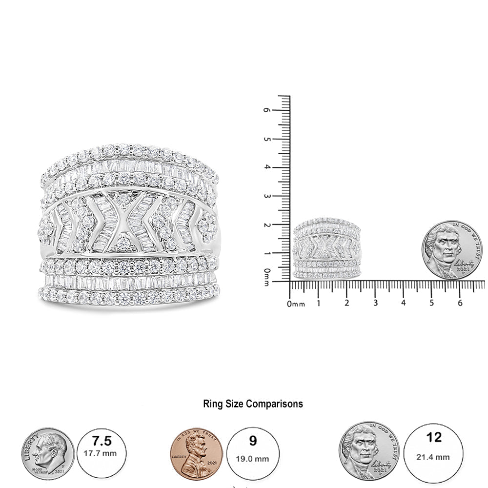 .925 Sterling Silver 2.0 Cttw Diamond Edge Multi-Row Band Ring (J-K, I3 Clarity)