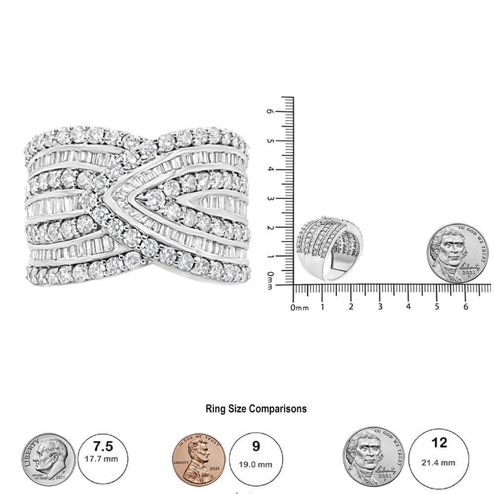 .925 Sterling Silver 2 3/8 Cttw Diamond Multi-Row Band Ring (J-K, I3)