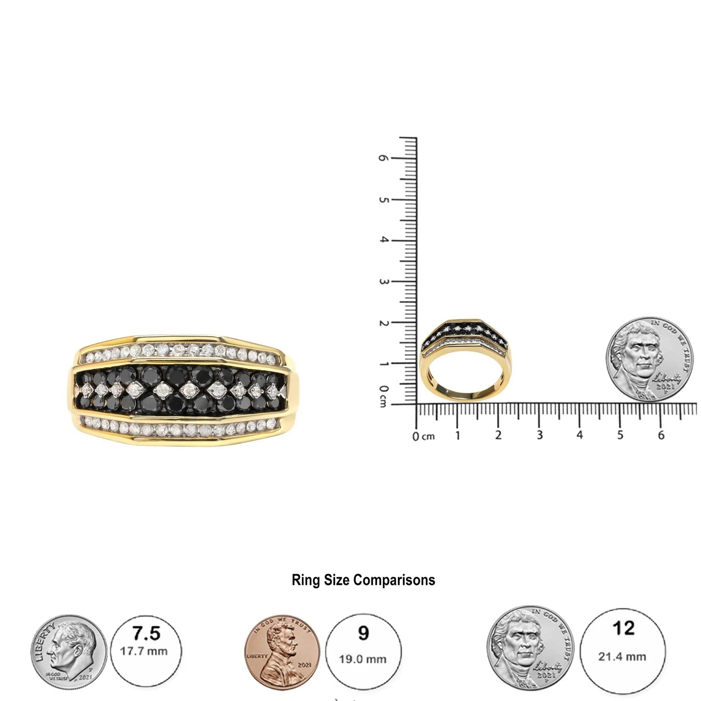 Men's 10K Yellow Gold 1.5 Cttw White & Black Diamond Cluster Ring Statement Gift