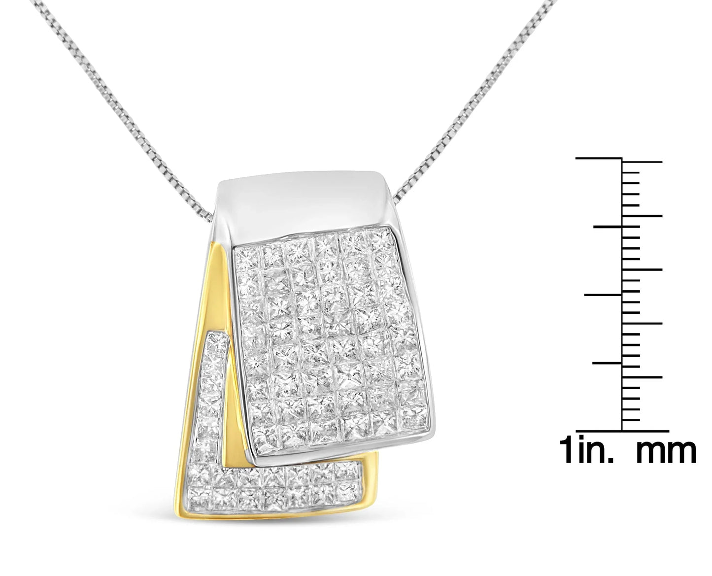 14K White/Yellow Gold 2.0 Cttw Princess-Cut Diamond Fold Pendant 18" Necklace