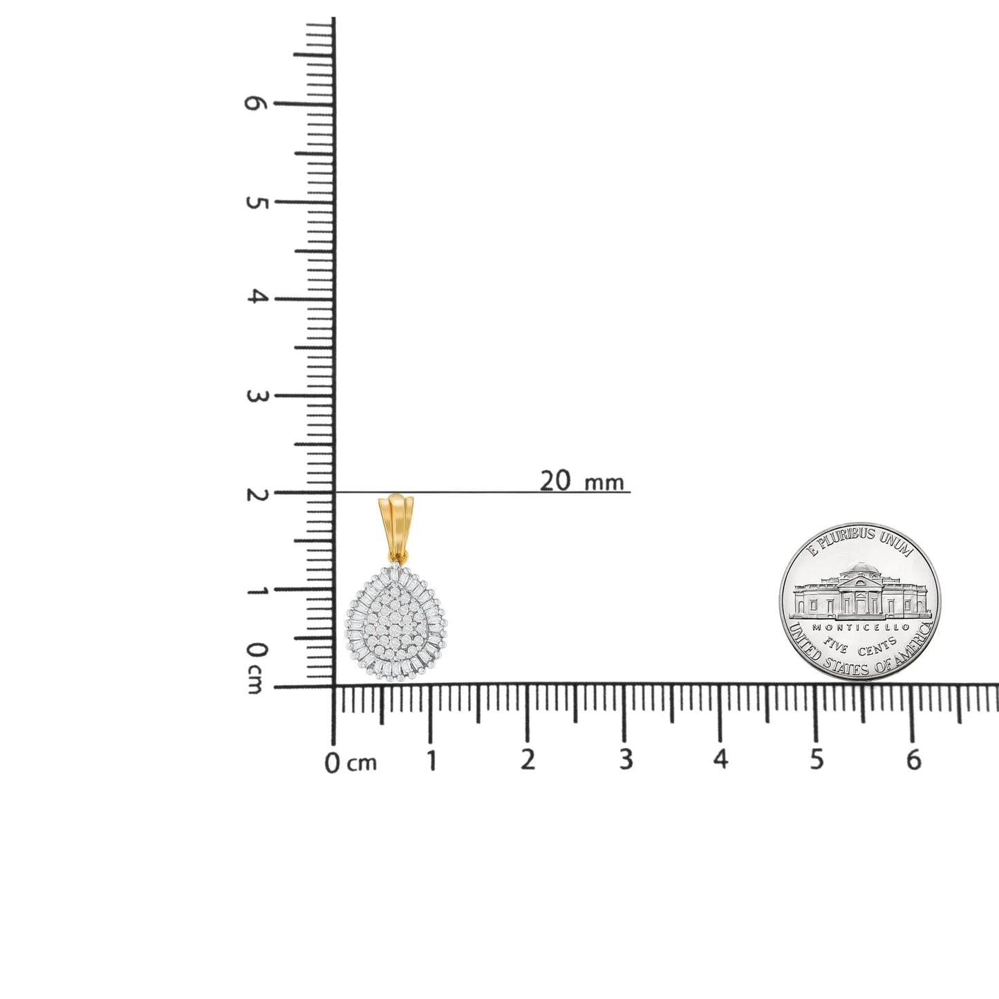 10K Gold 1/2 Cttw Round Bagutte-Cut Diamond Teardrop 18" Pendant Necklace